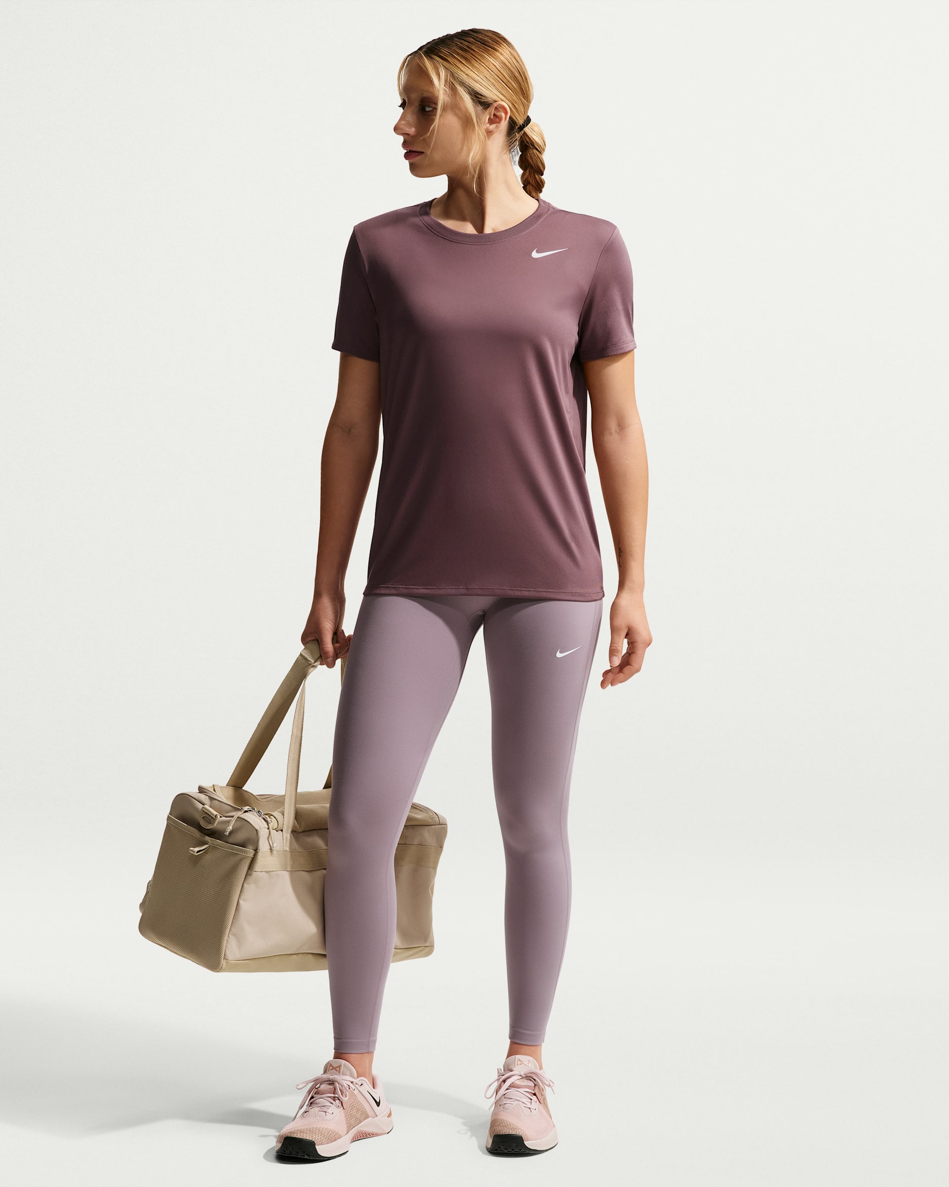 Nike One Seamless Front Women's High-Waisted Full-Length Leggings - Light Violet Ore/White