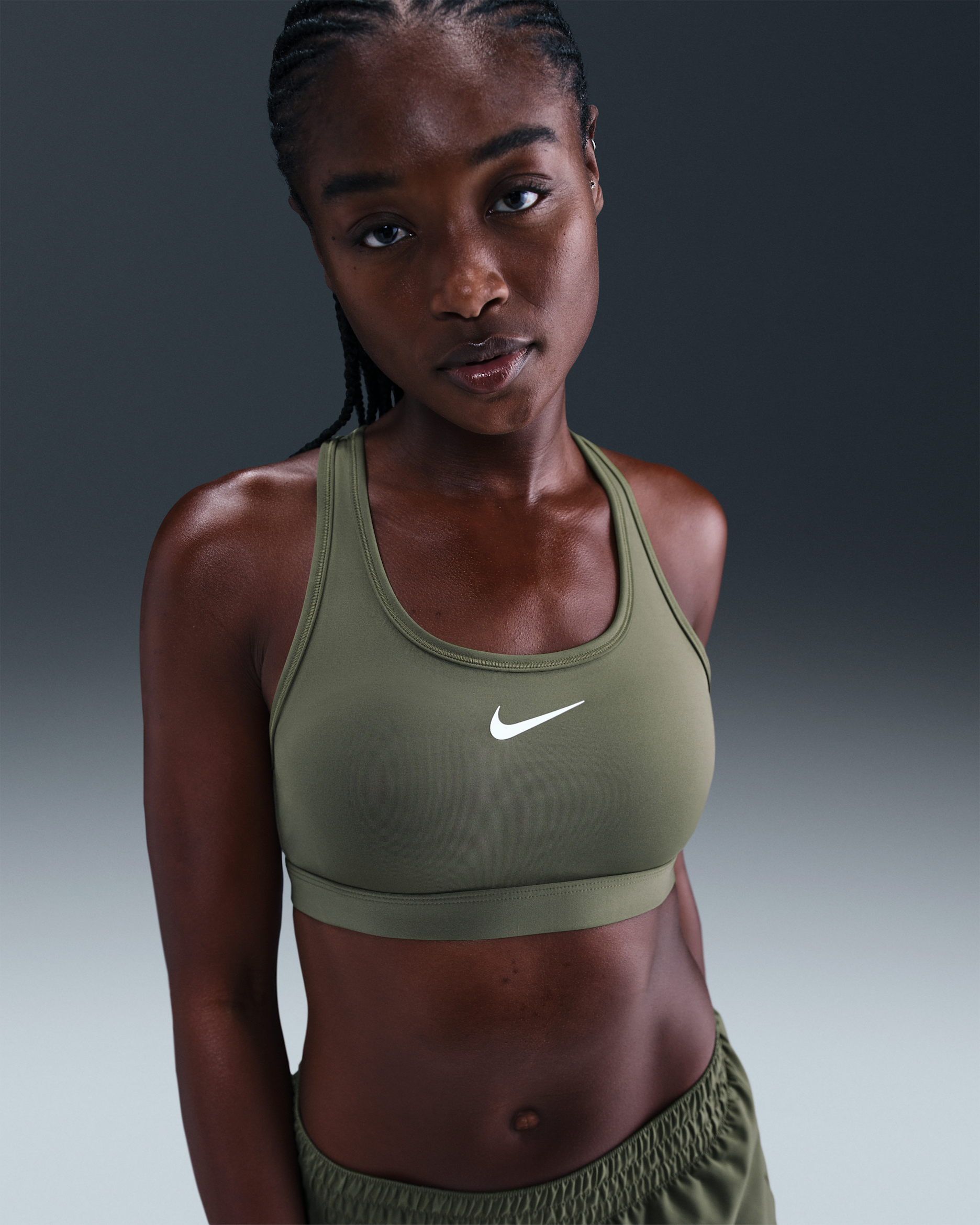 Nike Swoosh Medium-Support Women's Padded Sports Bra - Medium Olive/White