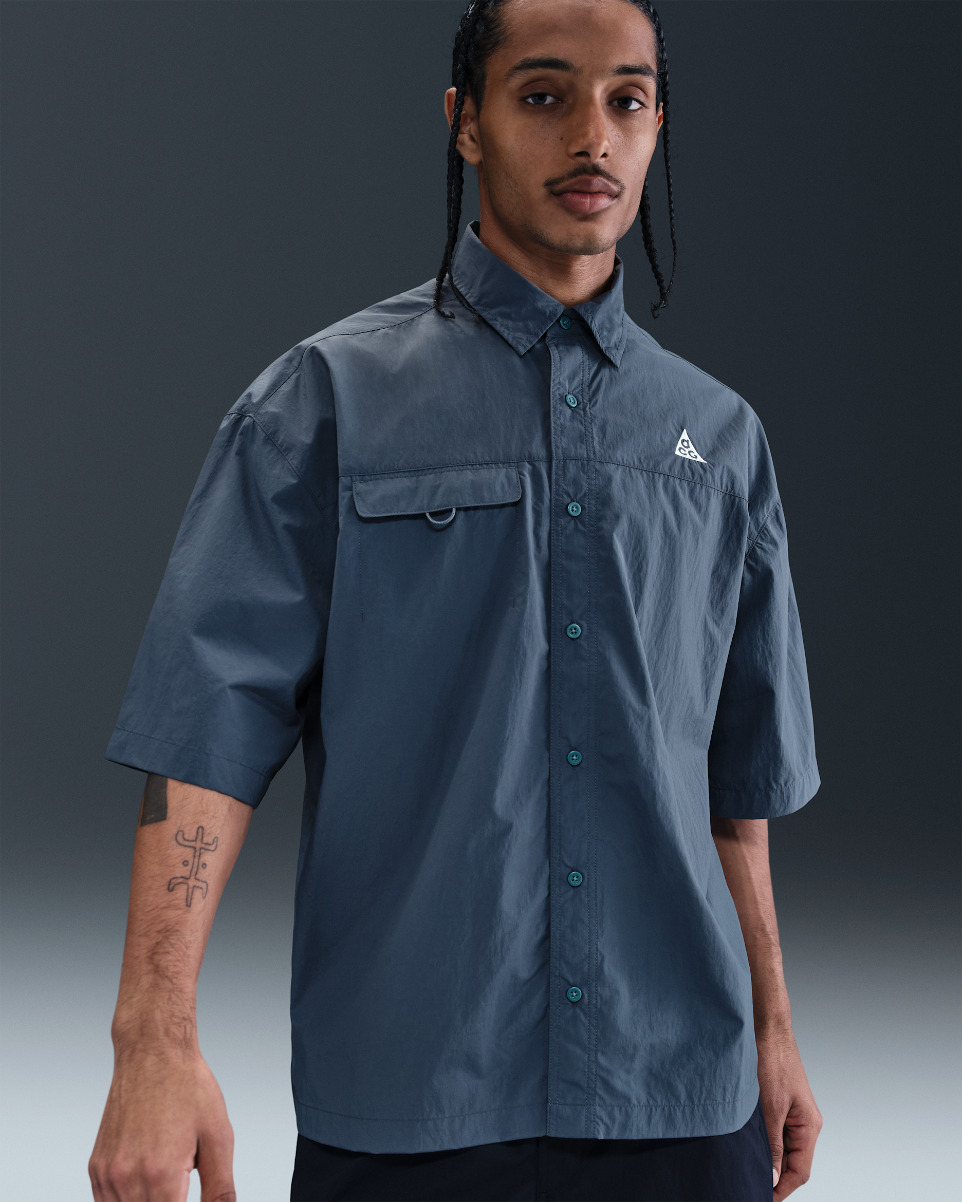 Haut à manches courtes déperlant avec protection UV Nike ACG « Orb Weaver » - Thunder Blue/Smokey Blue/Summit White