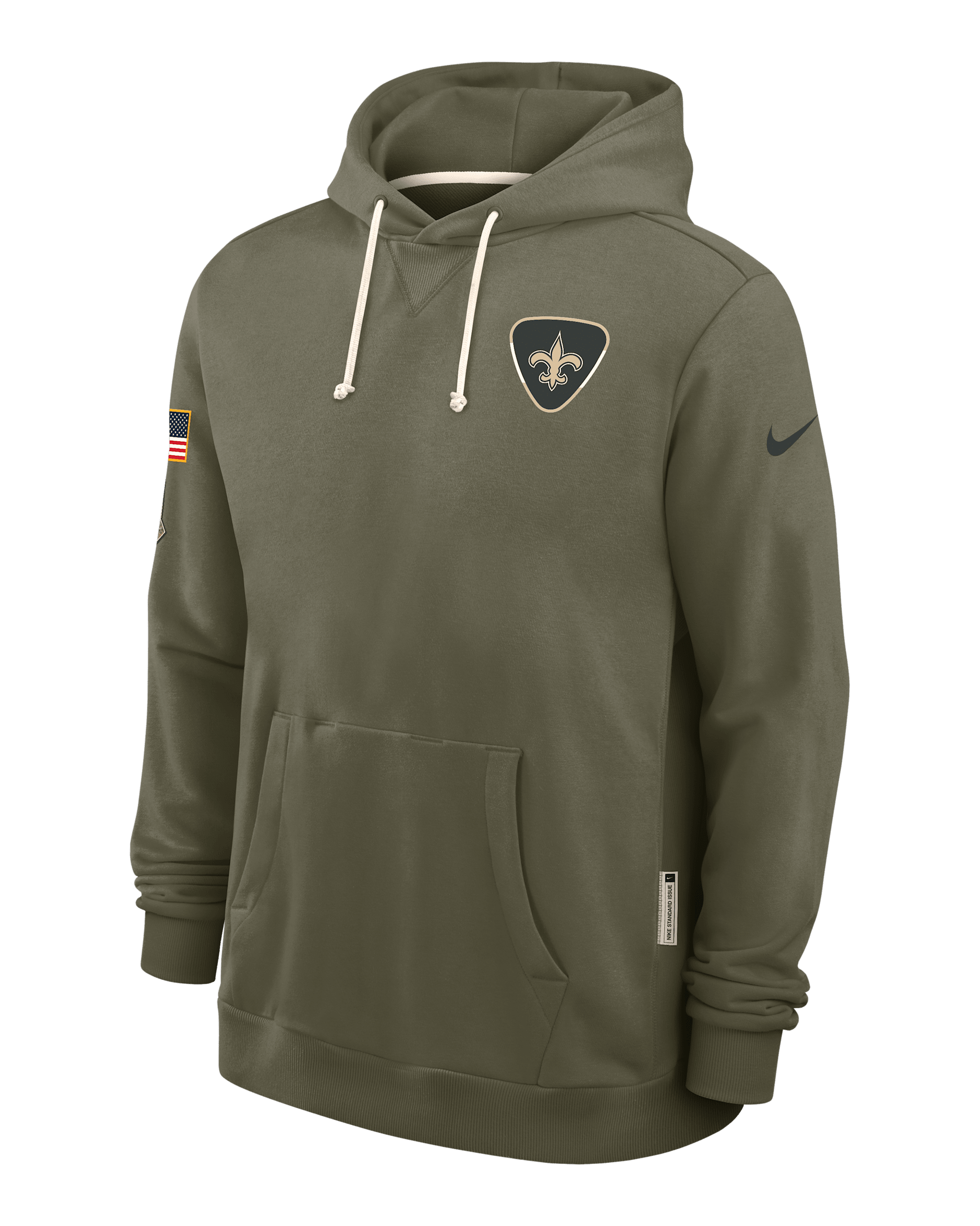 Sudadera con gorro sin cierre Nike Dri-FIT de la NFL para mujer New Orleans Saints Salute to Service Sideline Dominant Force - Oliva