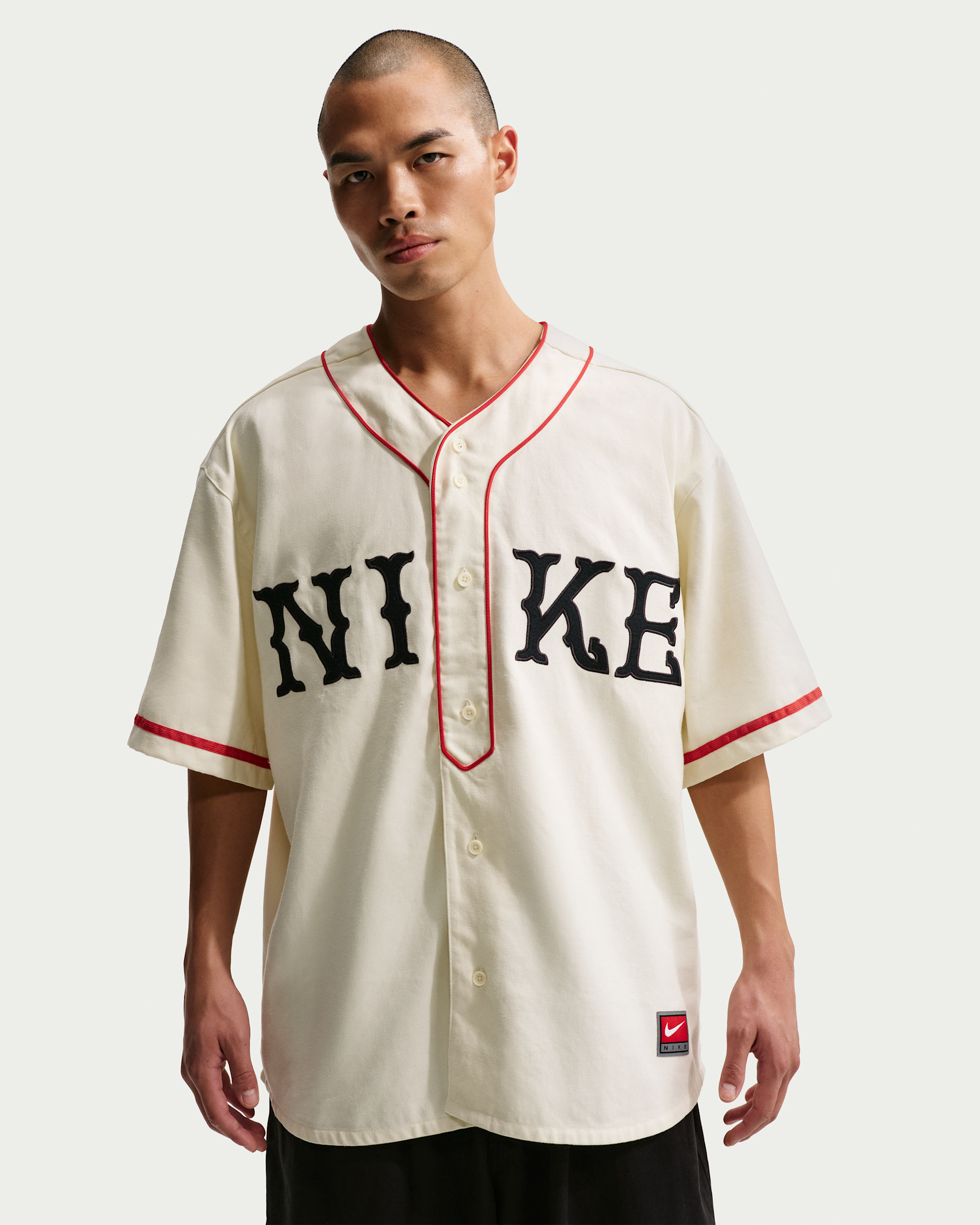 Nike Life Men's Short-Sleeve Vintage Sport Top - Coconut Milk/University Red/Black