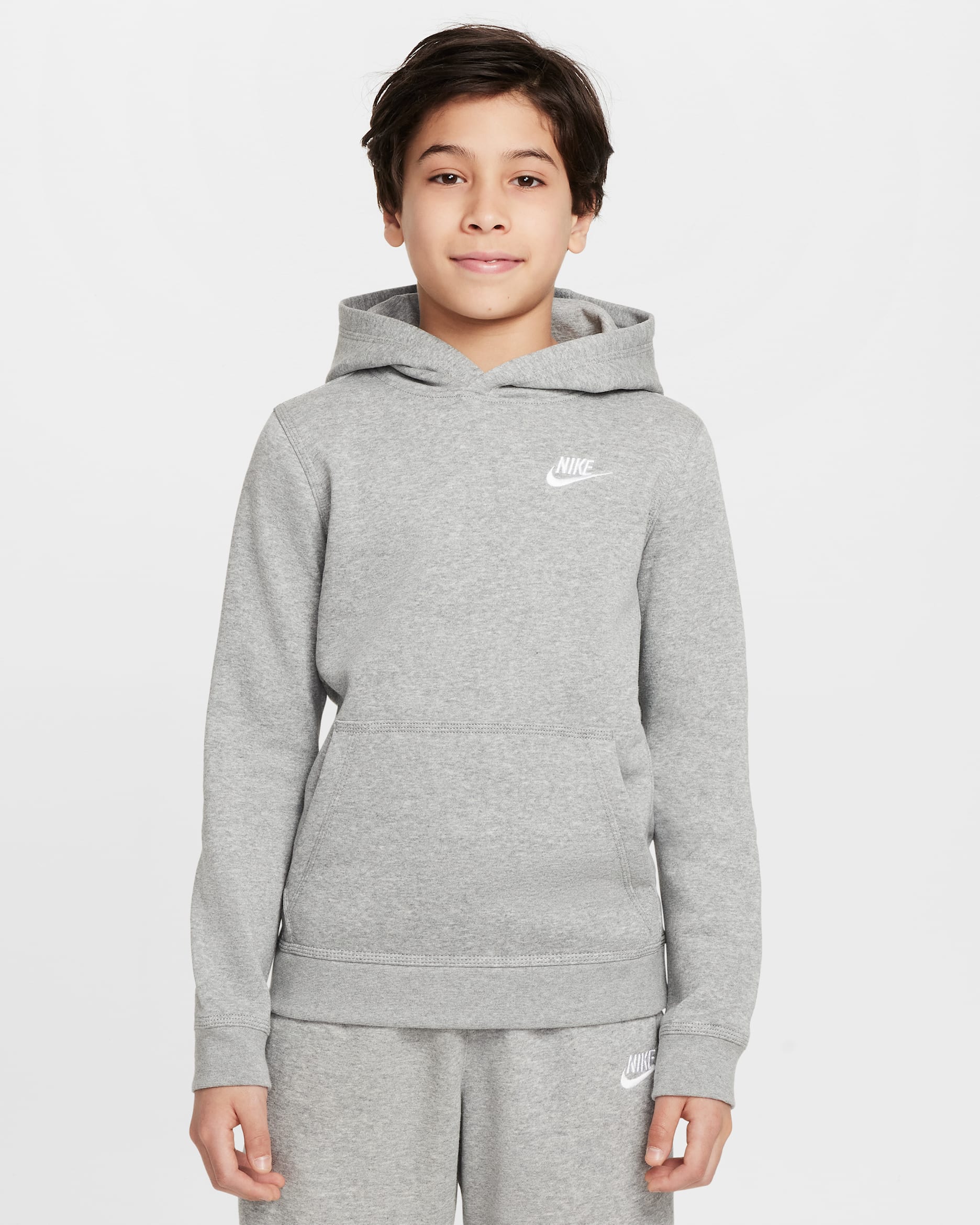 Sudadera con gorro sin cierre para niño talla grande Nike Sportswear Club - Gris oscuro jaspeado/Blanco