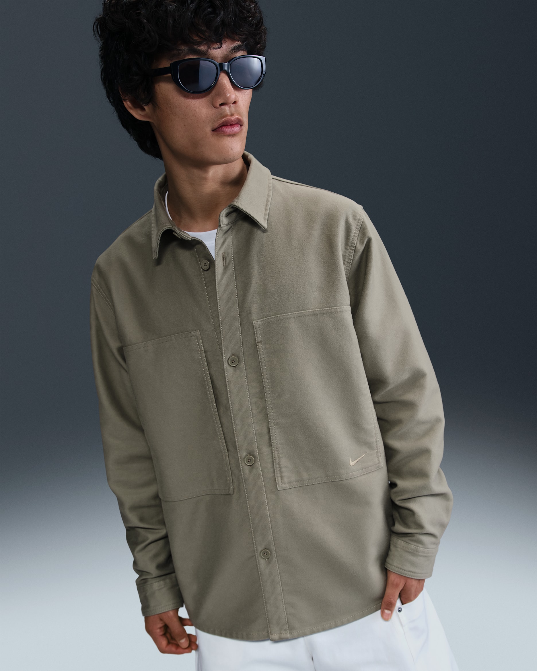 ナイキ ライフ メンズ ロングスリーブ シャモア フィールド シャツ - ライトアーミー/ライトアーミー