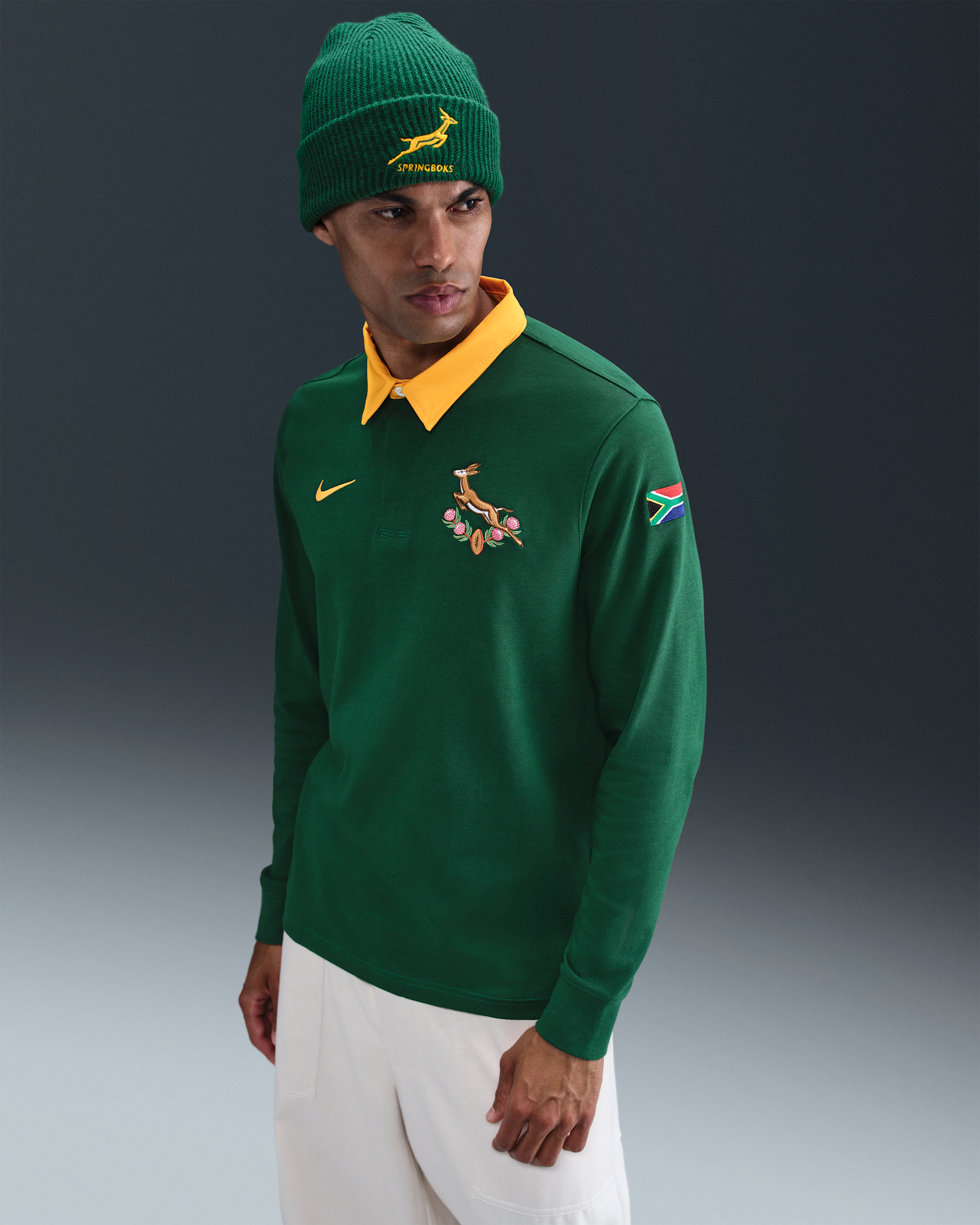 Springboks Nike Rugby Home Longsleeve-Trikot (Herren) - Gorge Green/University Gold
