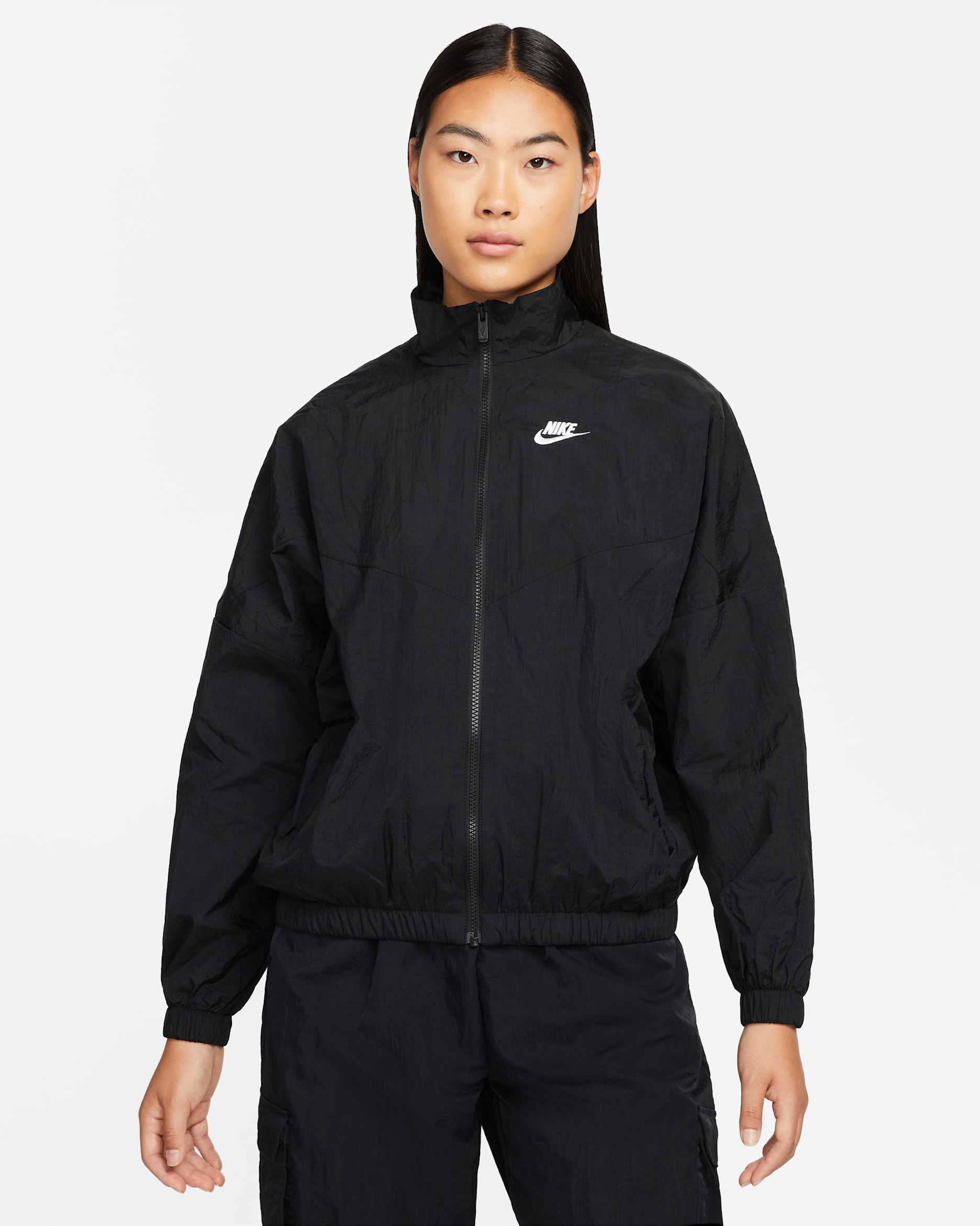 ナイキ スポーツウェア エッセンシャル ウィンドランナー ウィメンズ ウーブン ジャケット - ブラック/ブラック/ホワイト