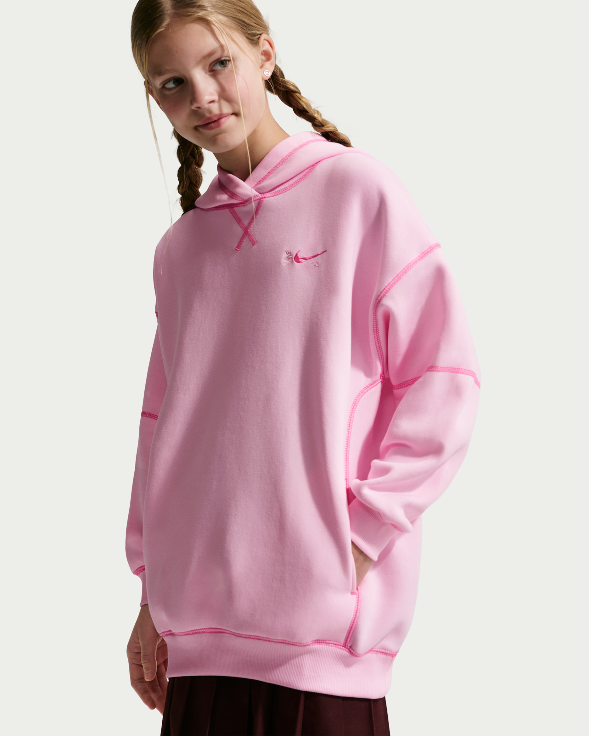 Nike Sportswear Club Fleece Big Kids' (Girls') Oversized Pullover Hoodie - Pink Foam/Playful Pink