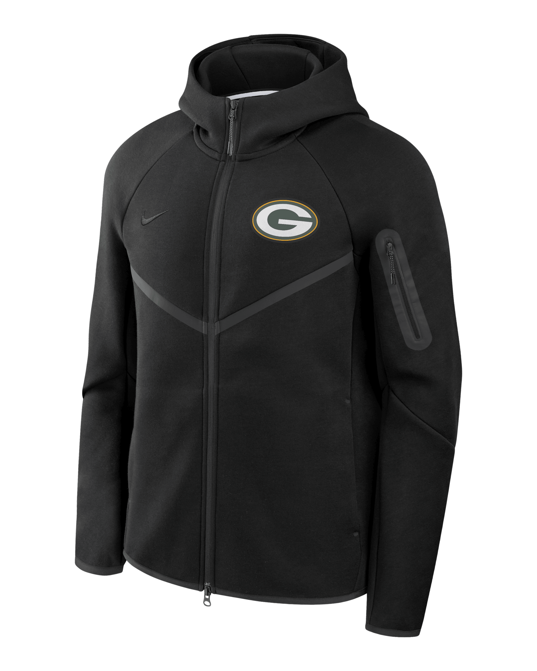 Green Bay Packers Tech Fleece Windrunner Men's Nike NFL Full-Zip Hooded Jacket - Black/Black