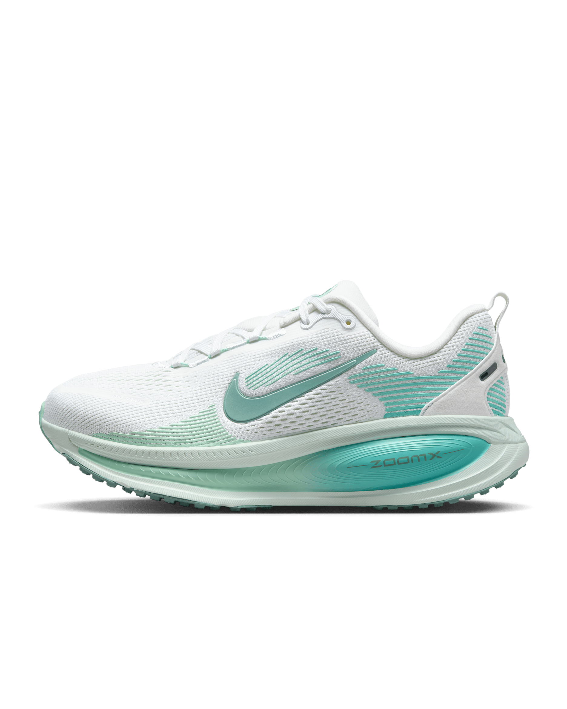 Tenis de correr en pavimento para mujer (extraancho) Nike Vomero 18 - Blanco/Turquesa desteñido/Espuma menta/Cañón