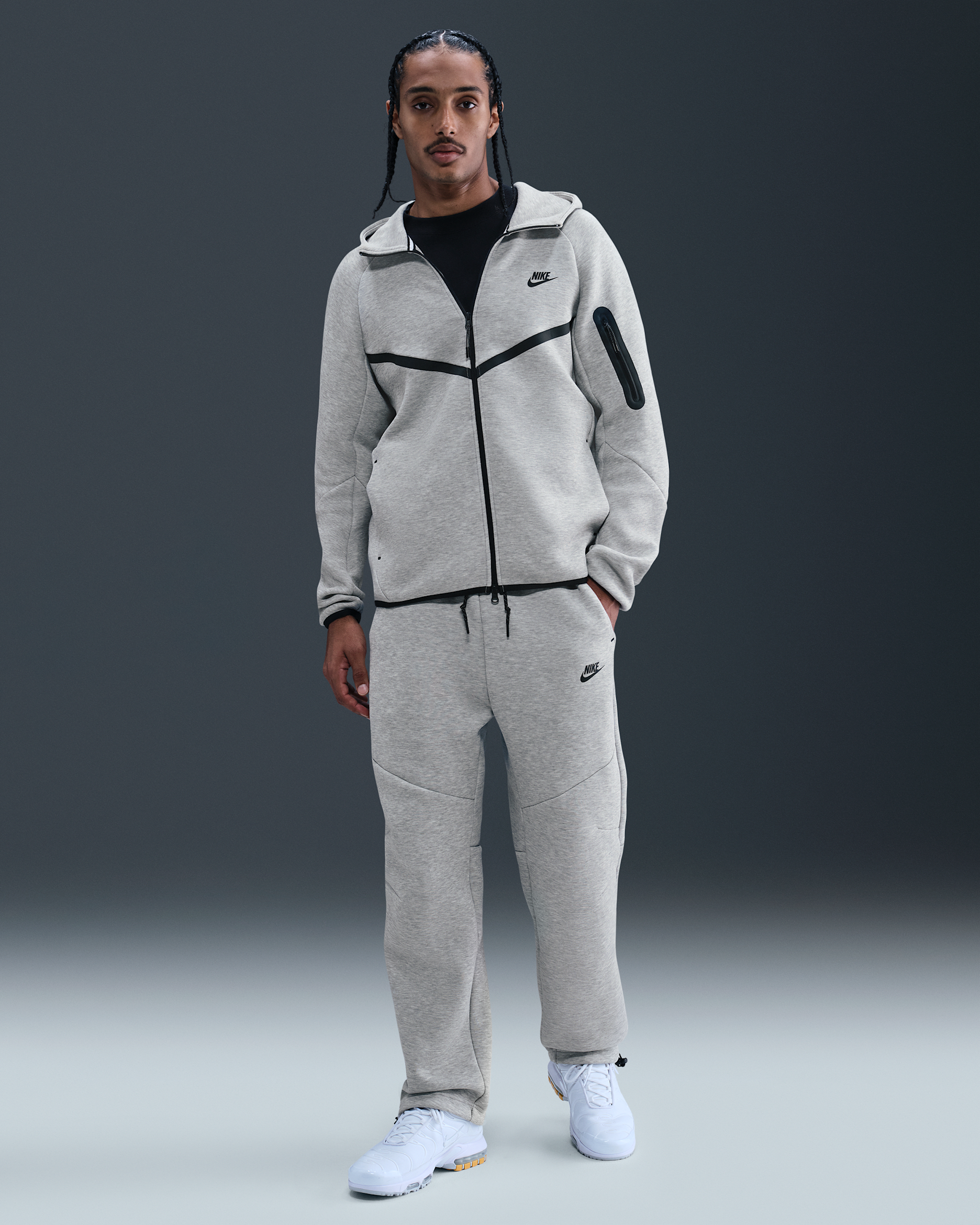 Nike Tech Men's Open-Hem Fleece Pants - Dark Grey Heather/Black