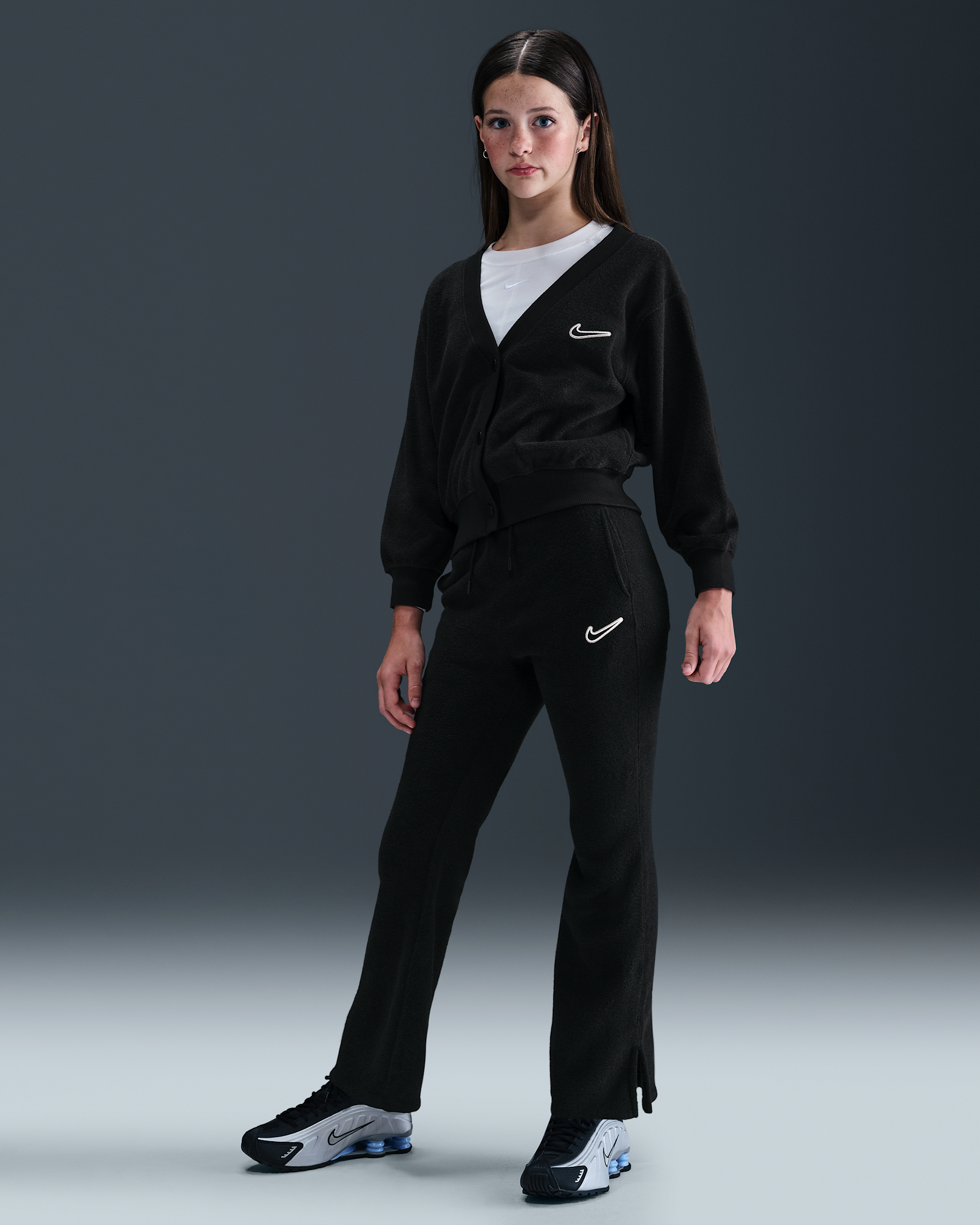 Nike Sportswear Older Kids' (Girls') Fleece Trousers - Black/White
