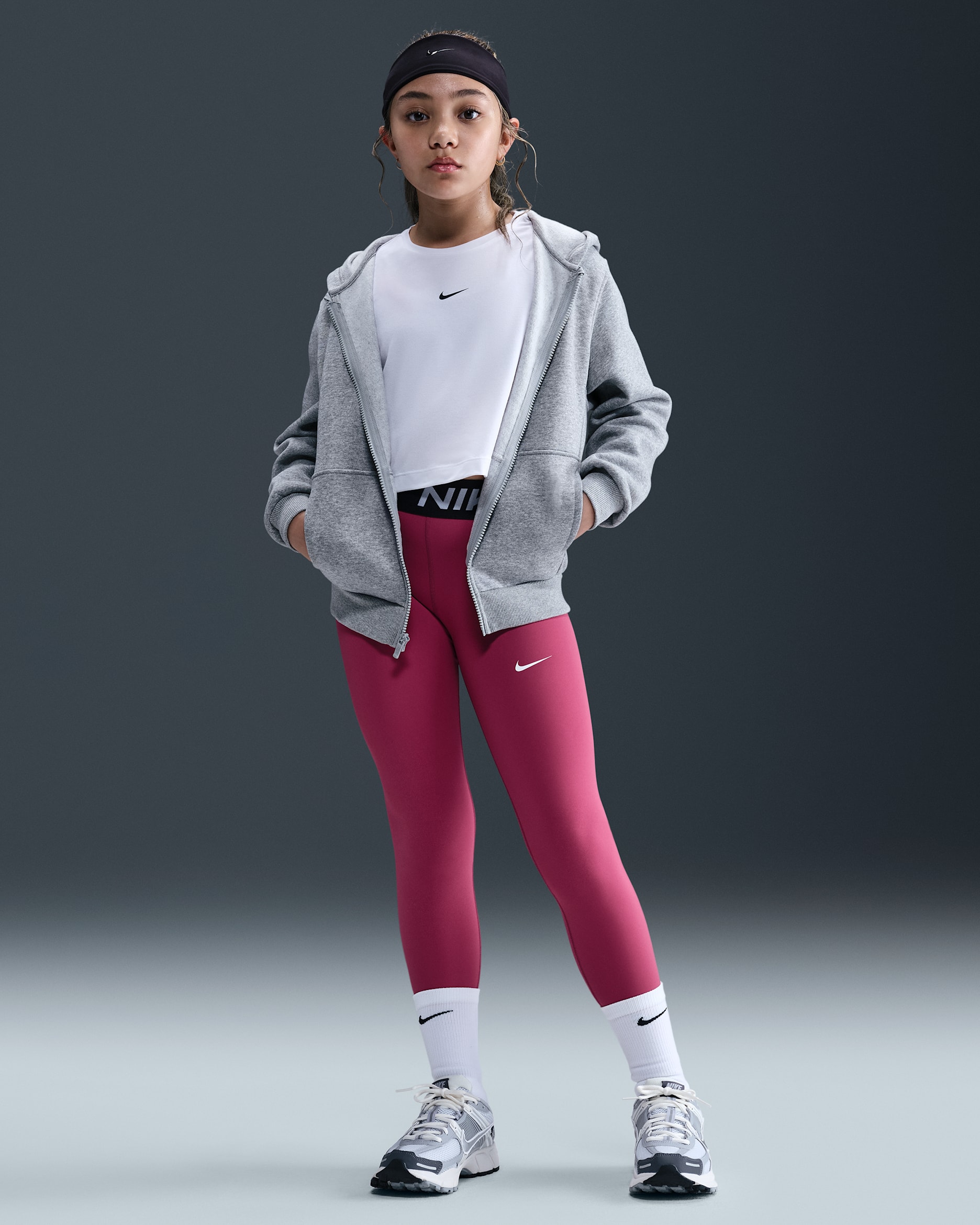 Legging taille mi-haute Nike Pro pour fille - Sweet Beet/Noir/Blanc