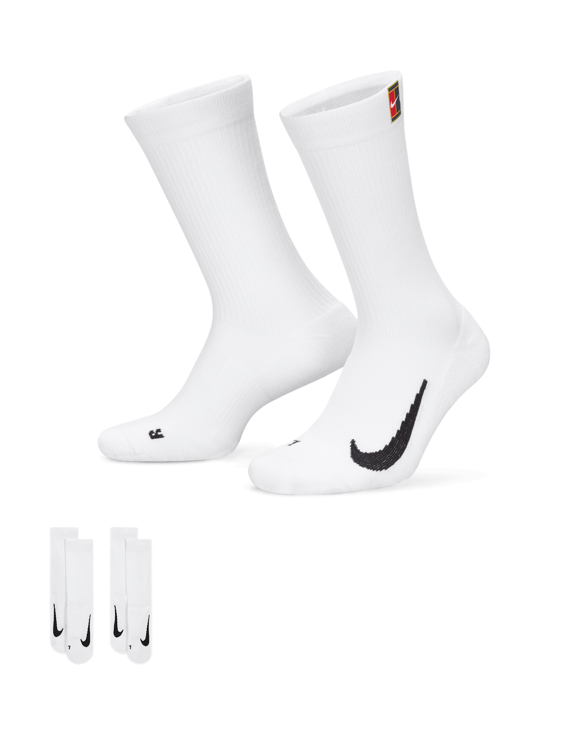 NikeCourt Multiplier Cushioned Tennis Crew Socks (2 Pairs) - White/White