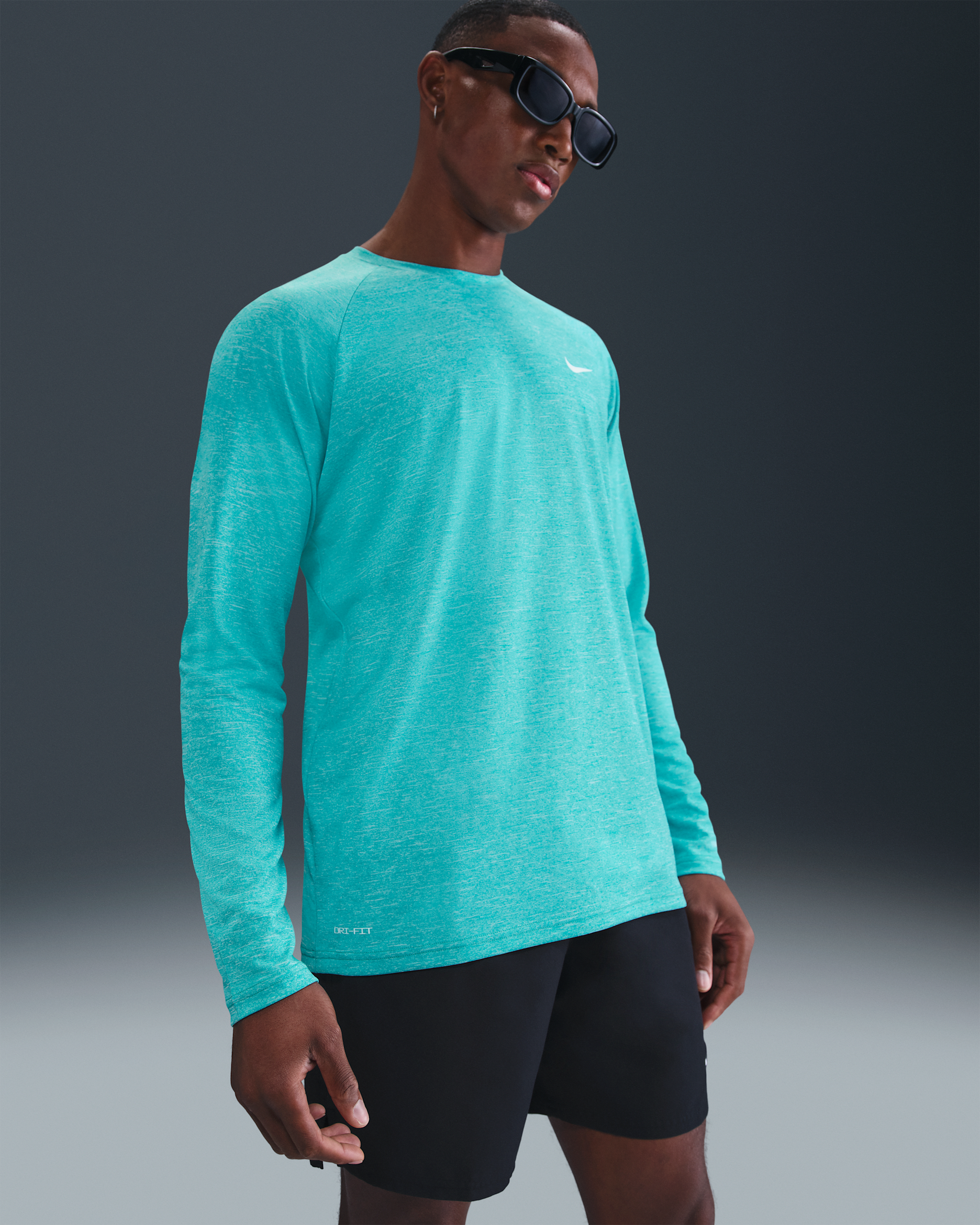 Camiseta Hydroguard de natación de manga larga de tela jaspeada para hombre Nike - Cactus empolvado/Blanco