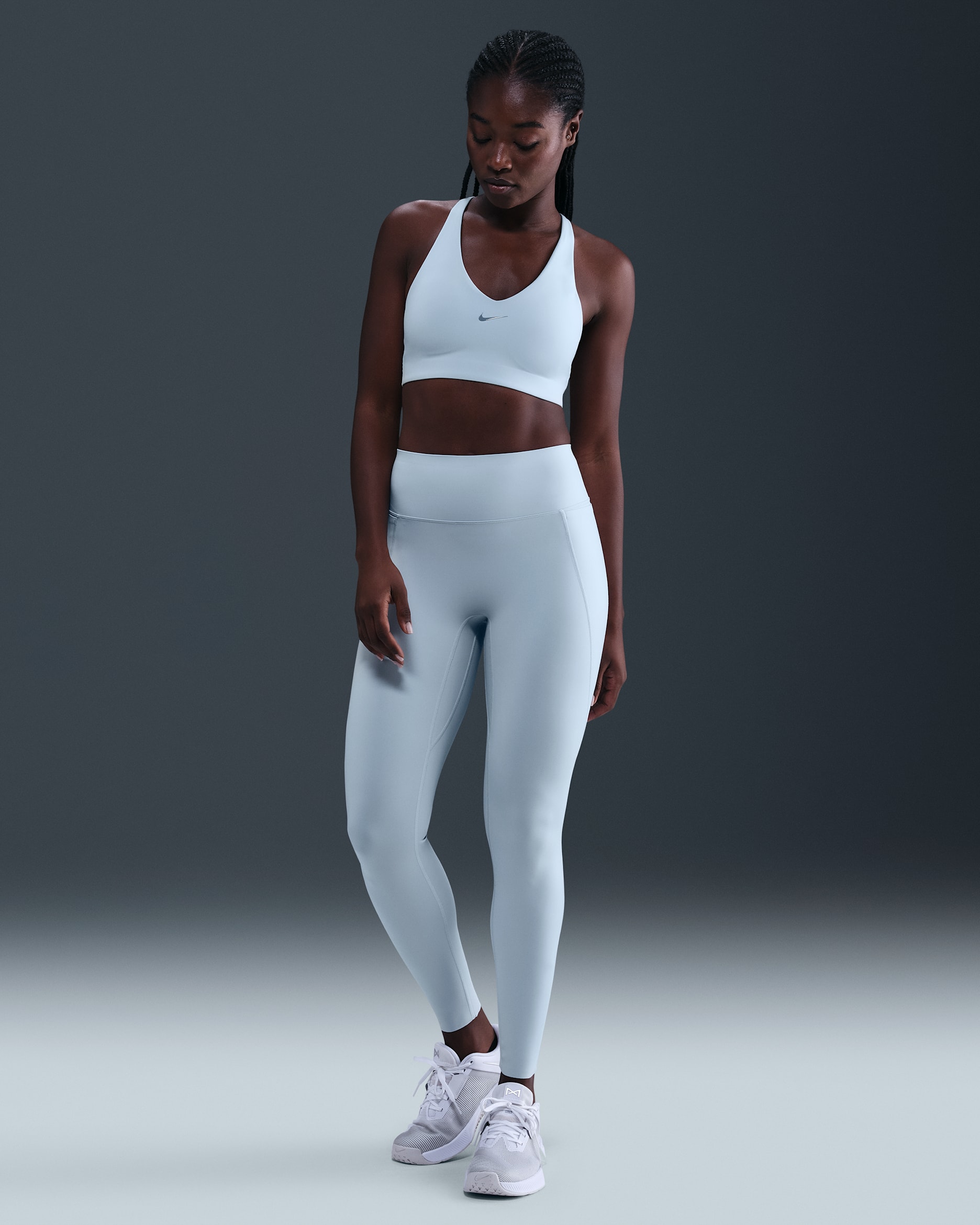 Nike Universa Women's High-Waisted Full-Length Leggings with No Front Seam - Celestine Blue/Chambray/Work Blue