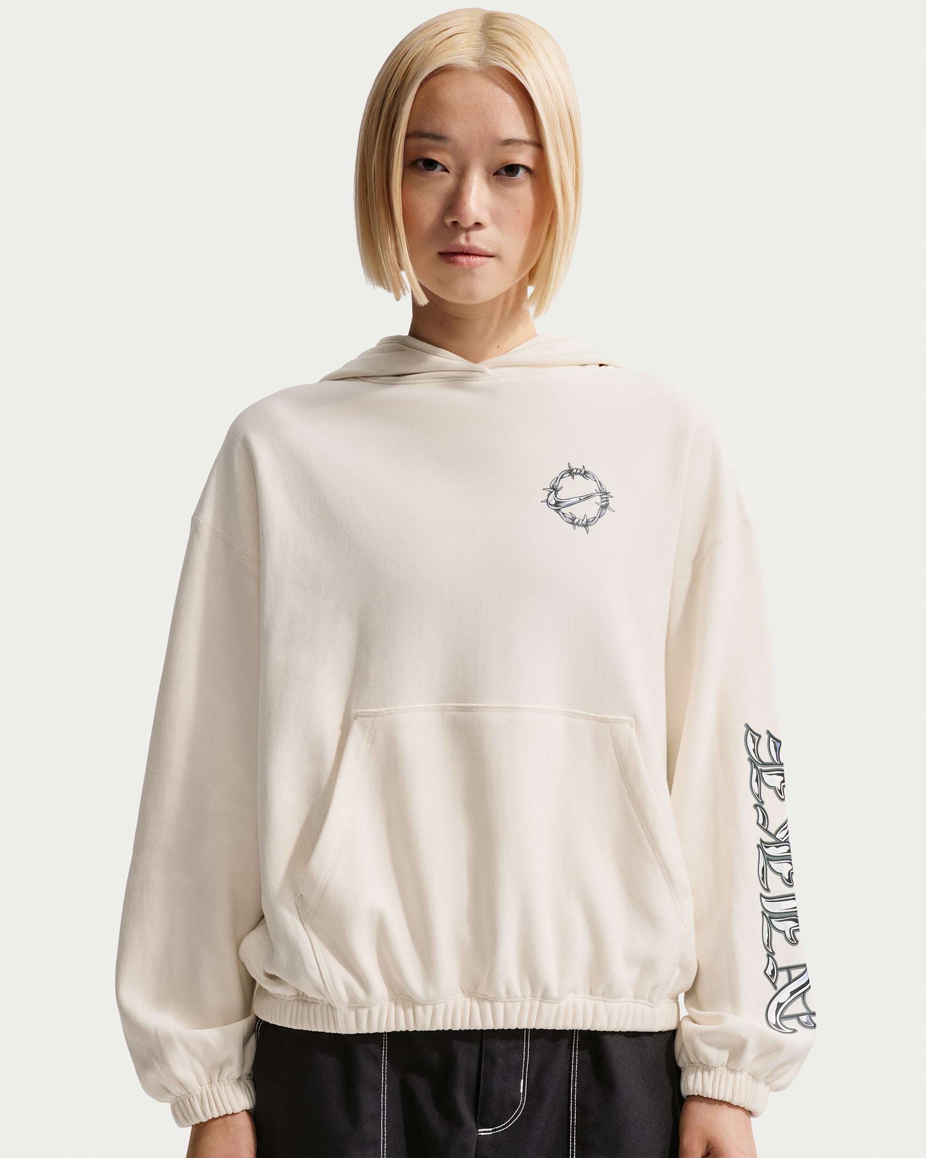 나이키 스포츠웨어 여성 오버사이즈 프렌치 테리 그래픽 풀오버 후디 - 초크/헤더/라이트 미디엄 블루