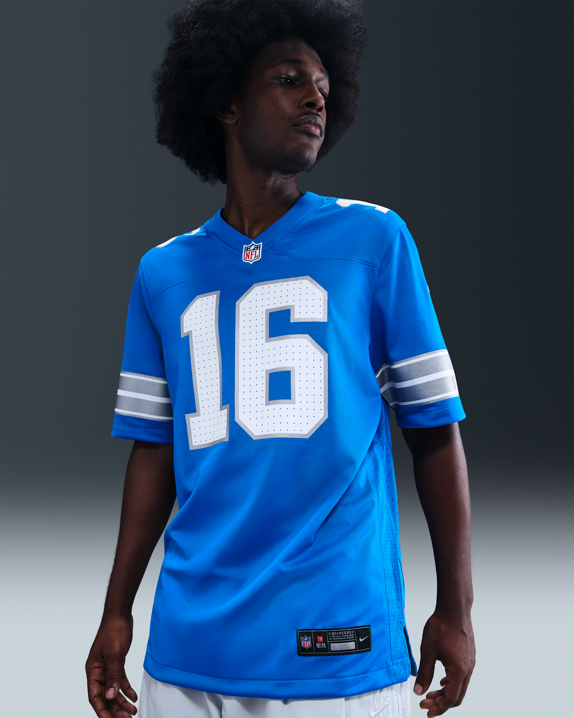 Maillot de football américain NFL Detroit Lions (Jared Goff) pour homme - Blue Spark