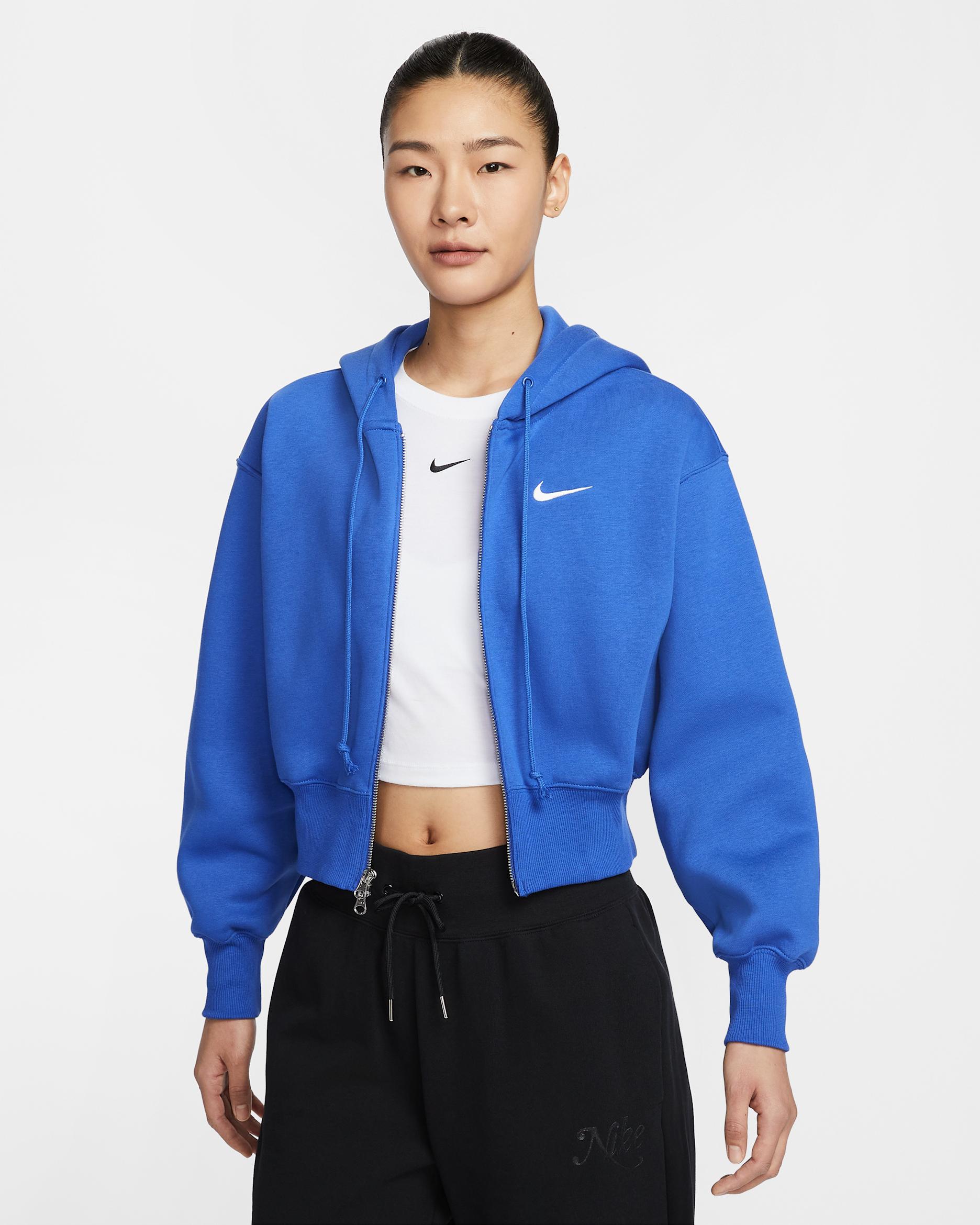 ナイキ スポーツウェア フェニックス フリース ウィメンズ ルーズ クロップド フルジップ パーカー - ゲームロイヤル/セイル