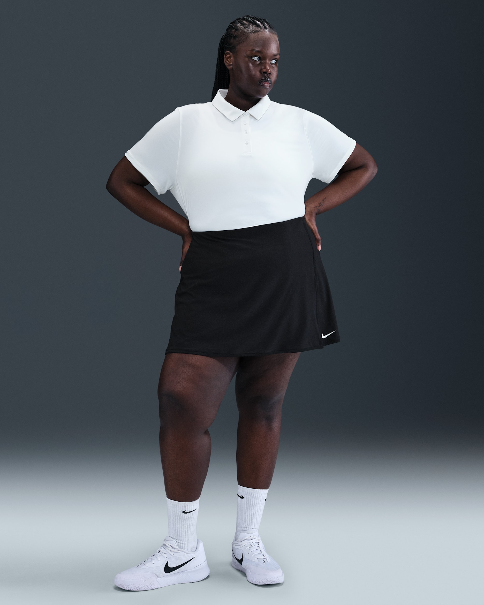 Nike Victory Women's Dri-FIT Straight Tennis Skirt (Plus Size) - Black/White