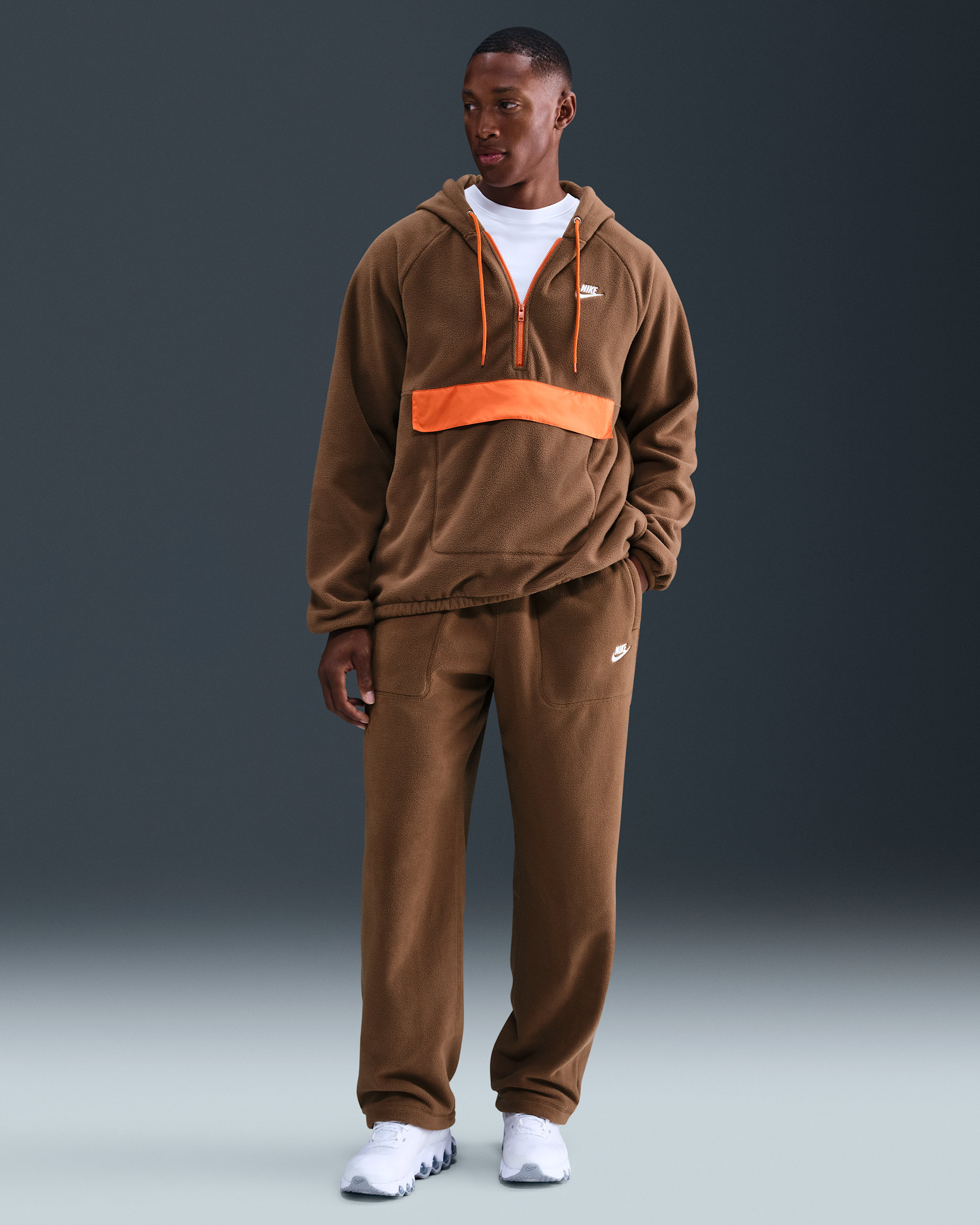 Nike Sportswear Club Men's Winterized Pants - Mosswood Brown/Campfire Orange/White