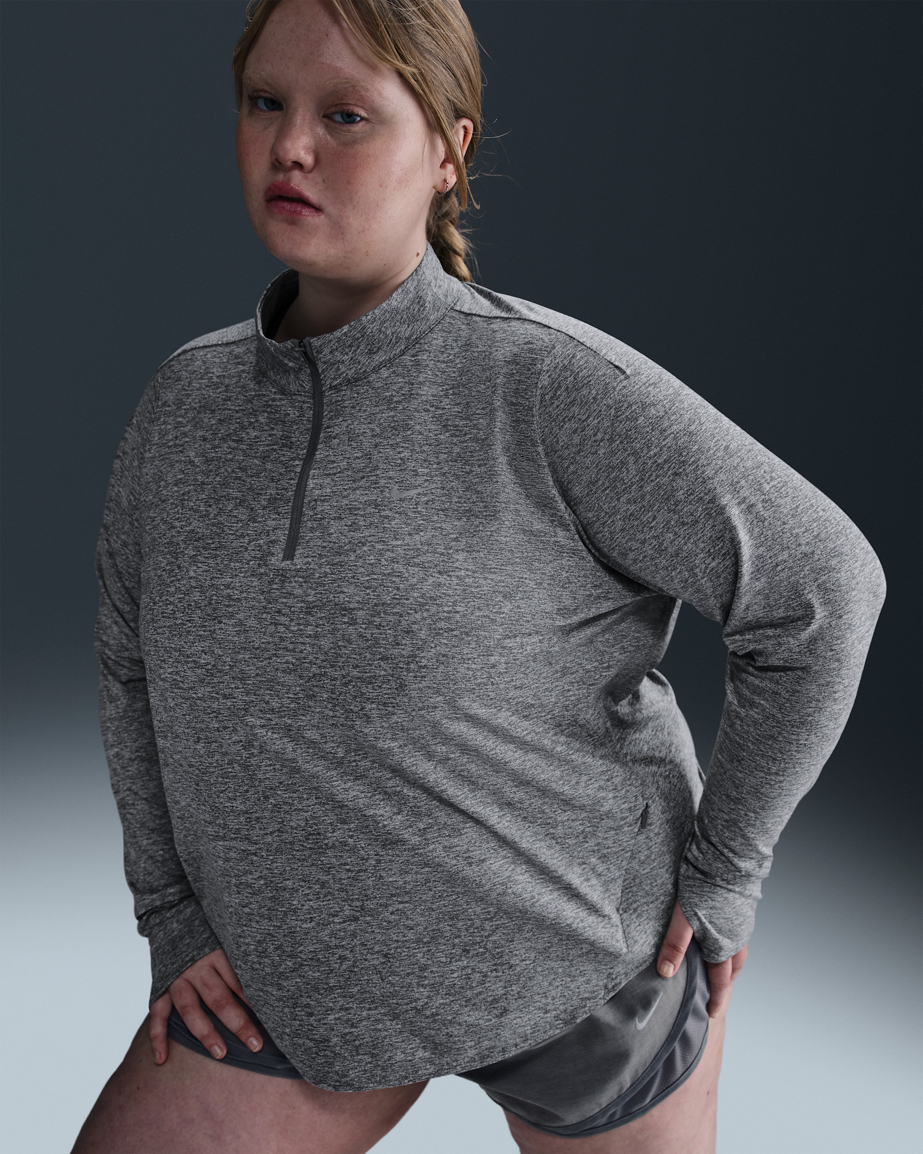 Nike Swift Women's Dri-FIT UV 1/4-Zip Running Top (Plus Size) - Smoke Grey/Heather/Heather