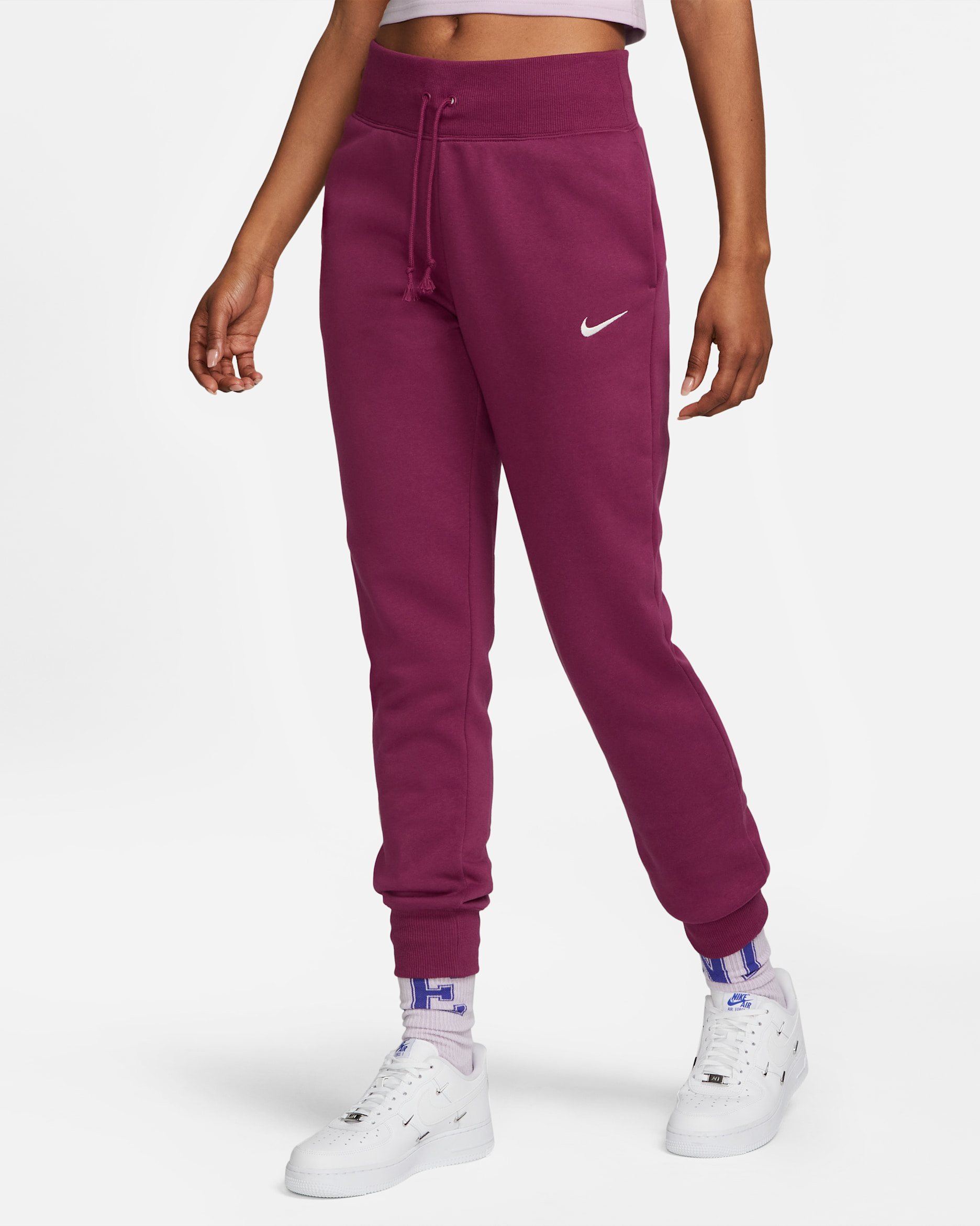 Joggers de tiro alto para mujer Nike Sportswear Phoenix Fleece - Palo de rosa/Vela