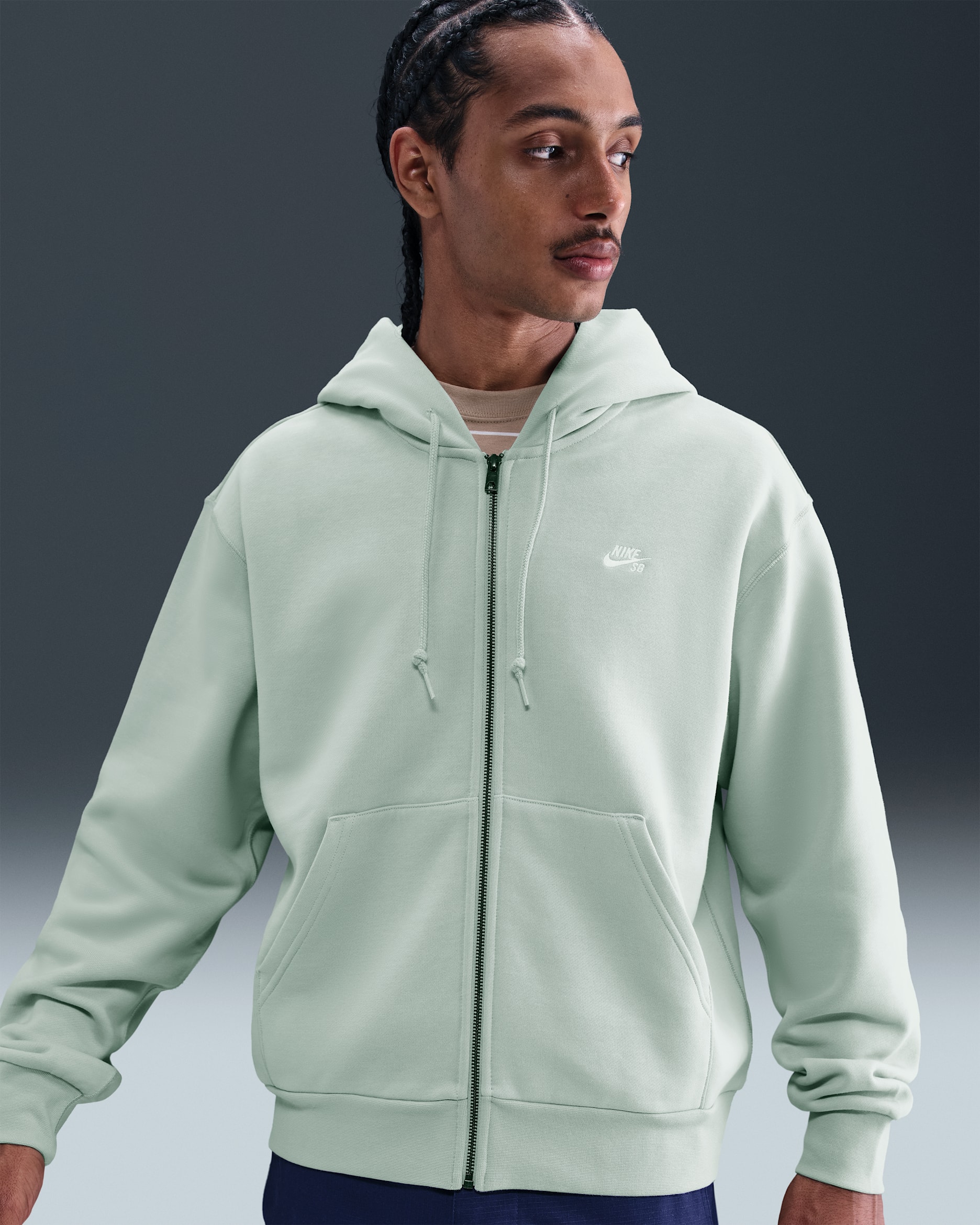 Nike SB Full-Zip Fleece Skate Hoodie - Pistachio Frost/White