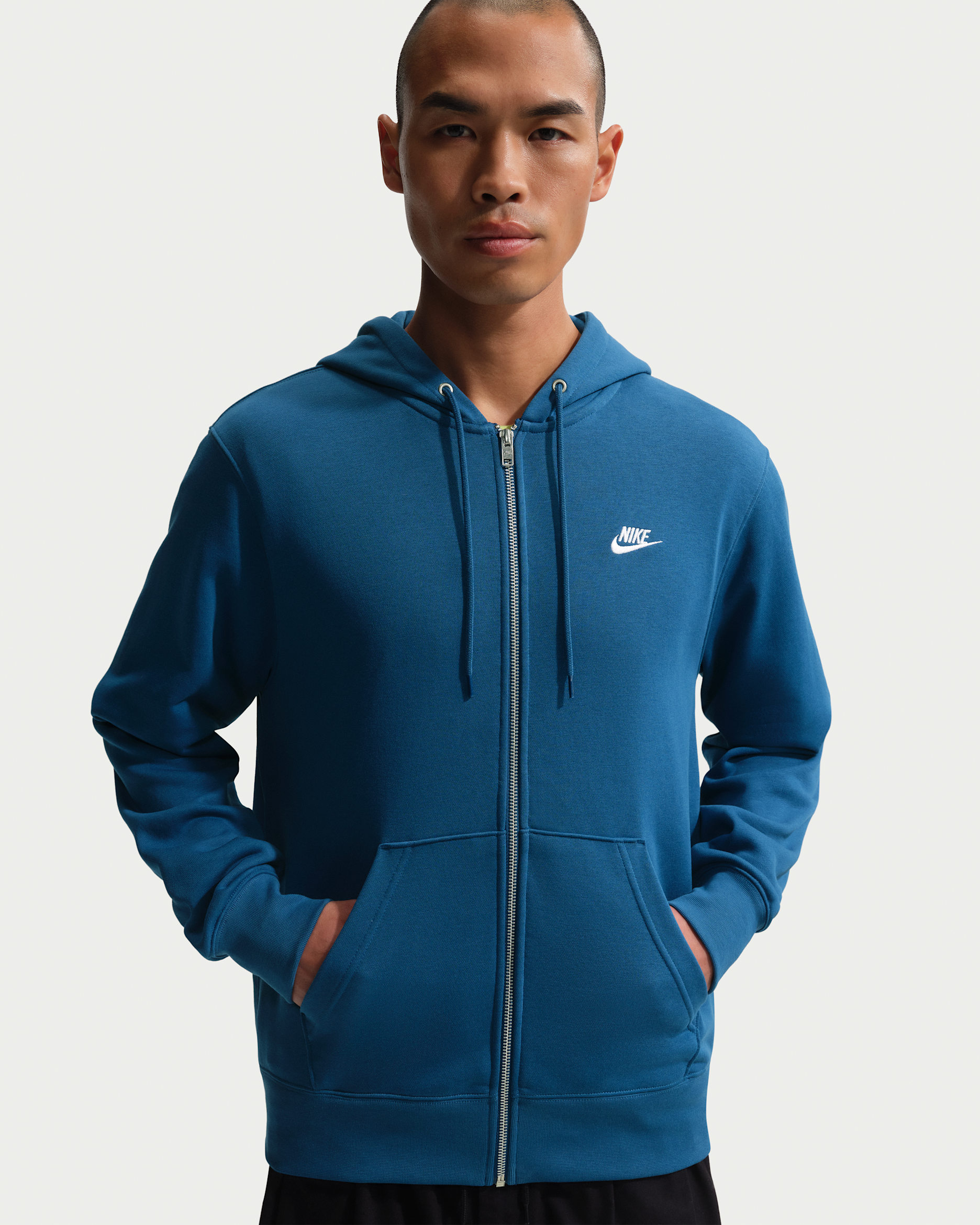 Nike Club Men's Full-Zip French Terry Hoodie - Court Blue/Court Blue/White