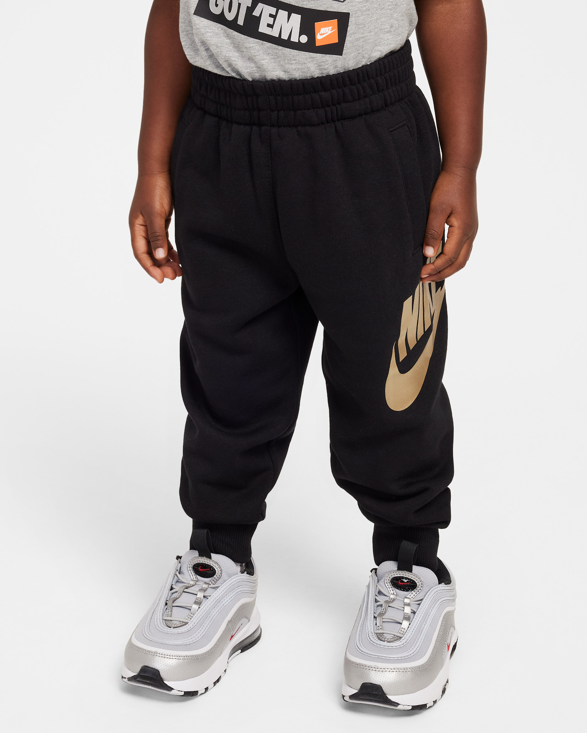 Pants infantil Joggers Nike Sportswear Club Fleece - Negro/Oro metalizado