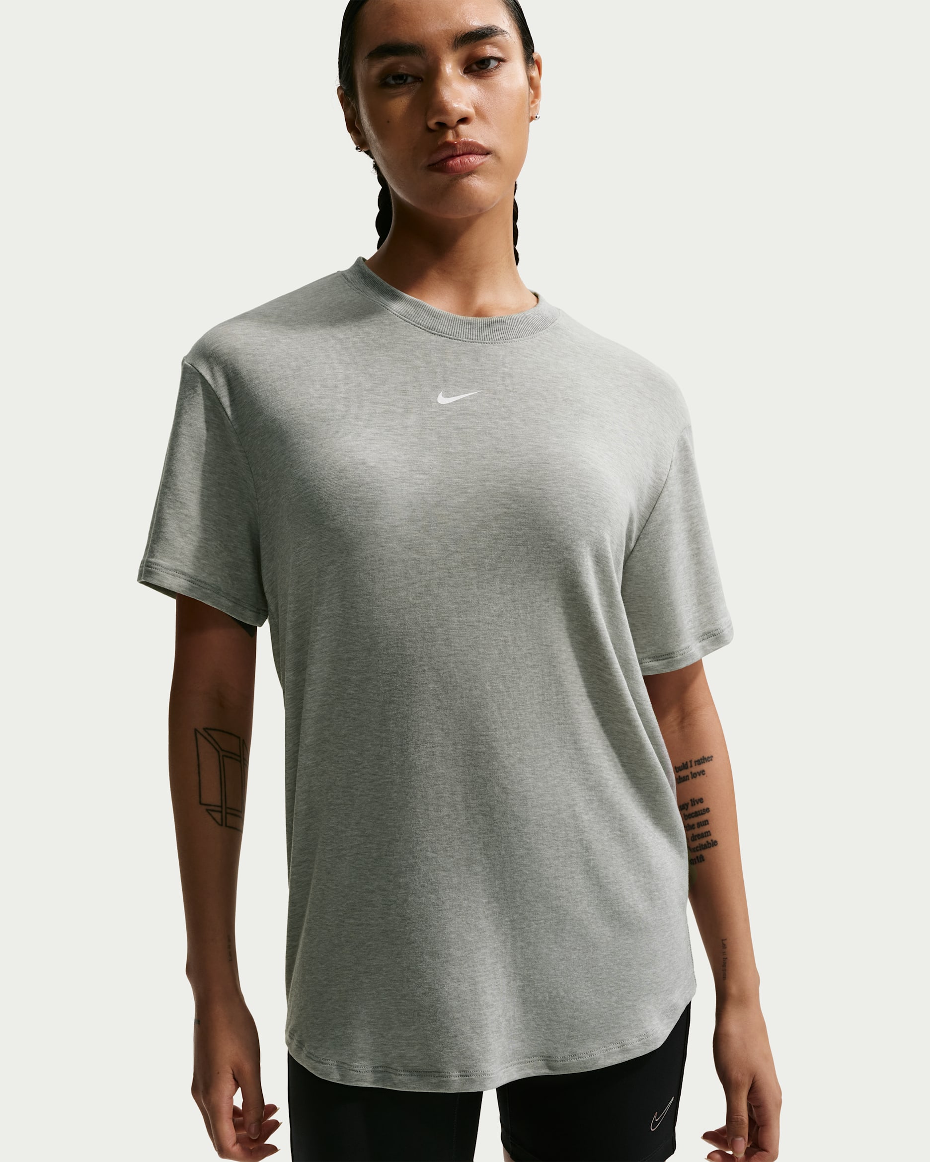 Top a manica corta Dri-FIT Nike One Relaxed – Donna - Smoke Grey/Heather/Bianco