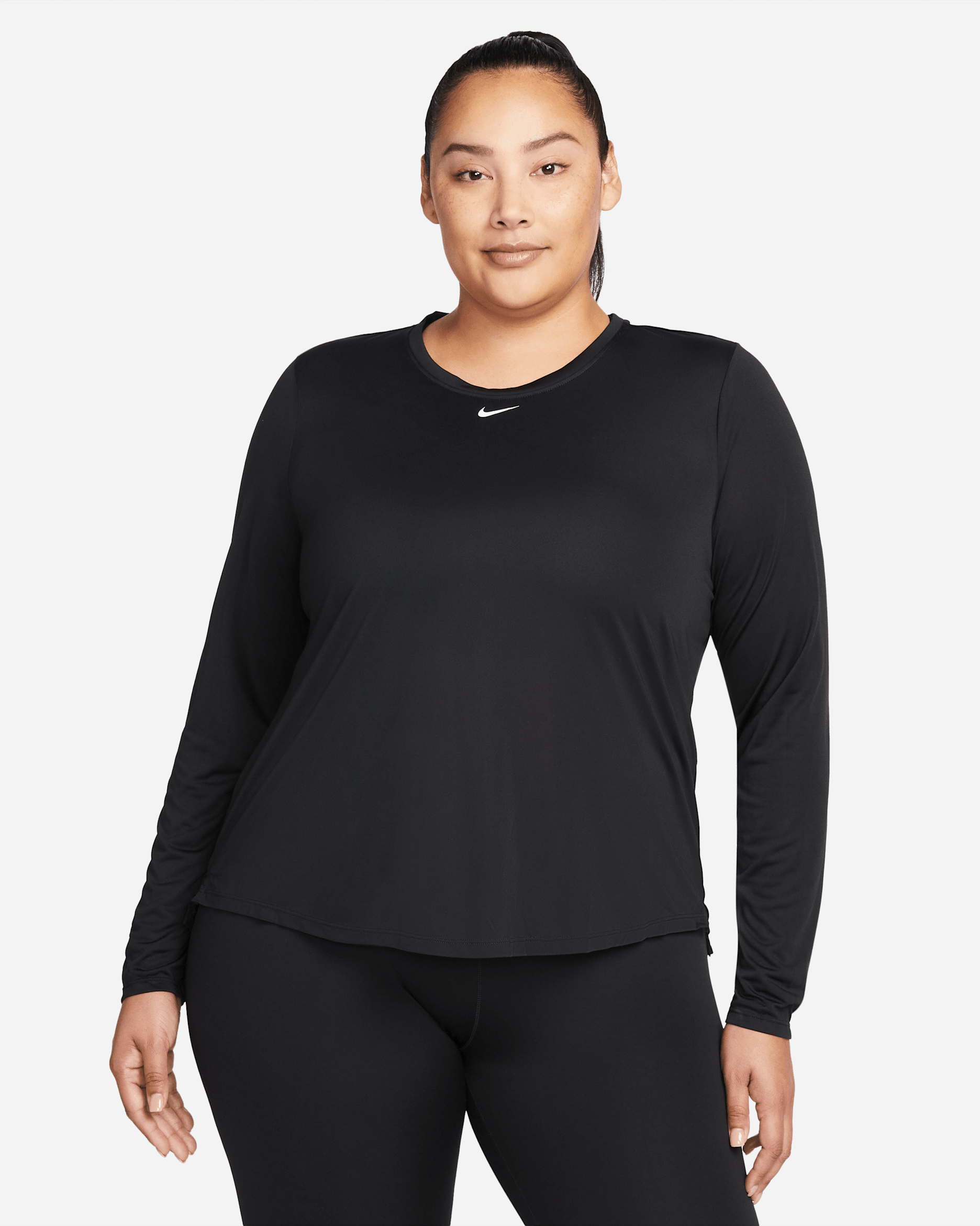 Nike Dri-FIT One Women's Standard Fit Long-Sleeve Top (Plus Size) - Black/White