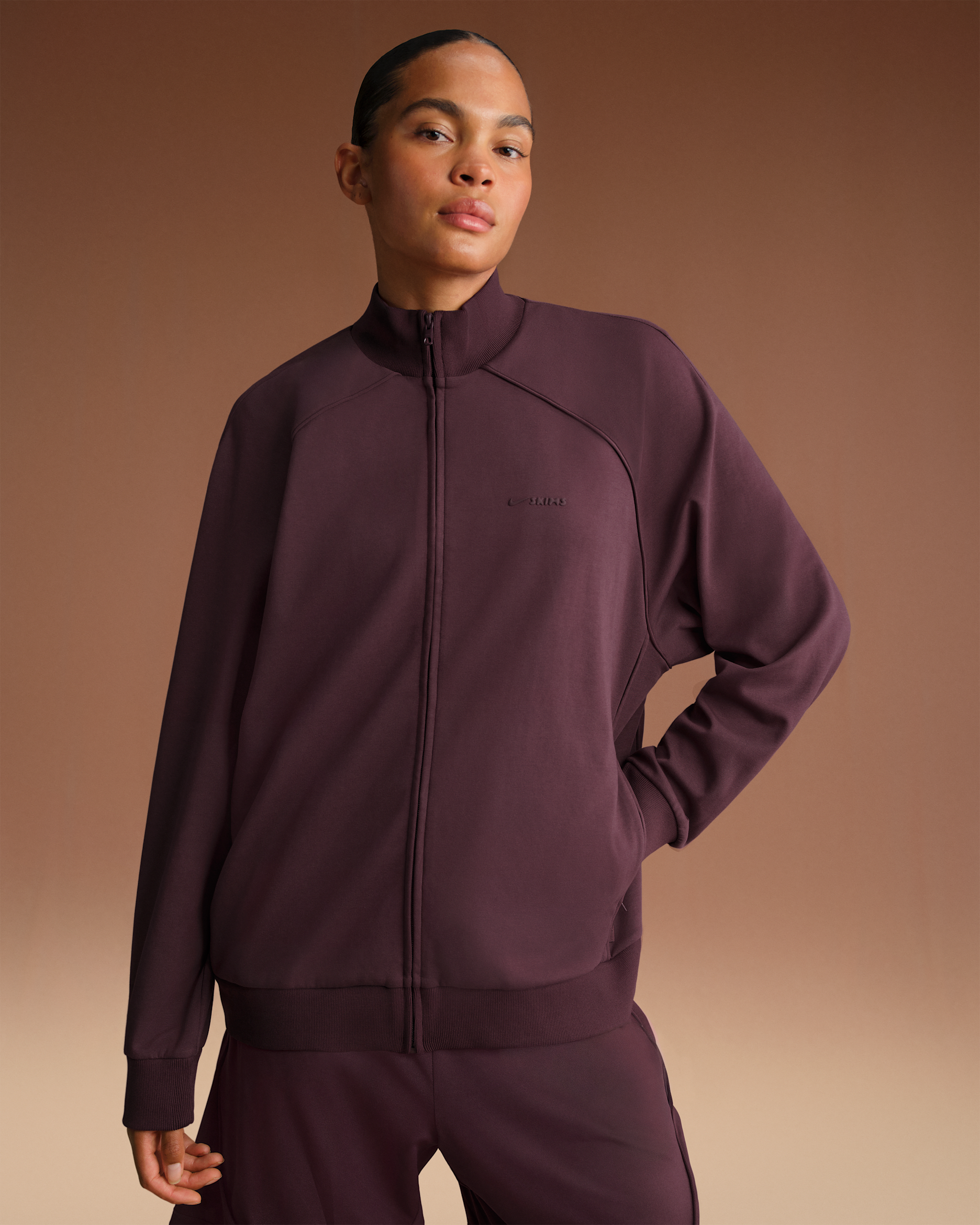 NikeSKIMS Matte Tricot Women's Oversized Full-Zip Track Jacket - NSKM CURRANT