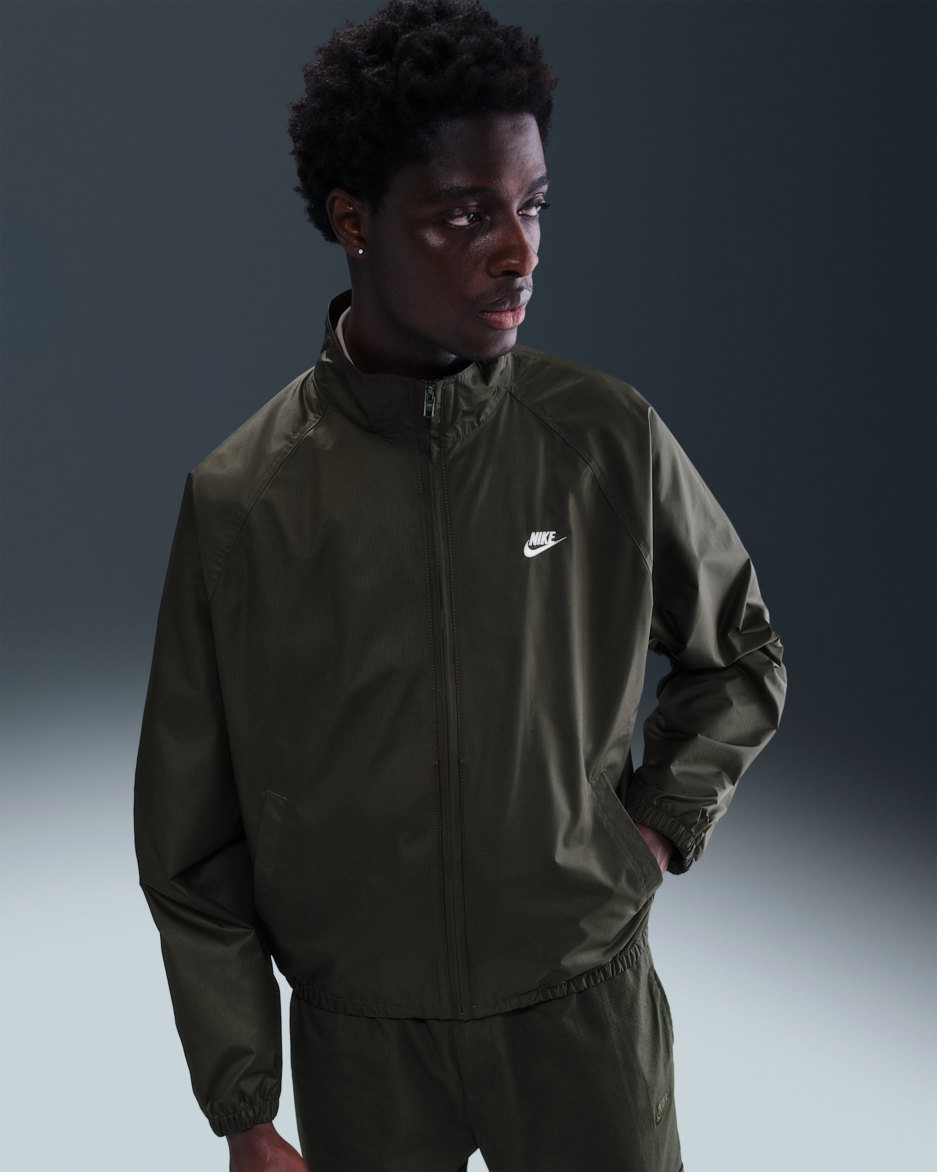 Ανδρικό τζάκετ Roscoe με φερμουάρ σε όλο το μήκος Nike Sportswear Club - Sequoia/Λευκό
