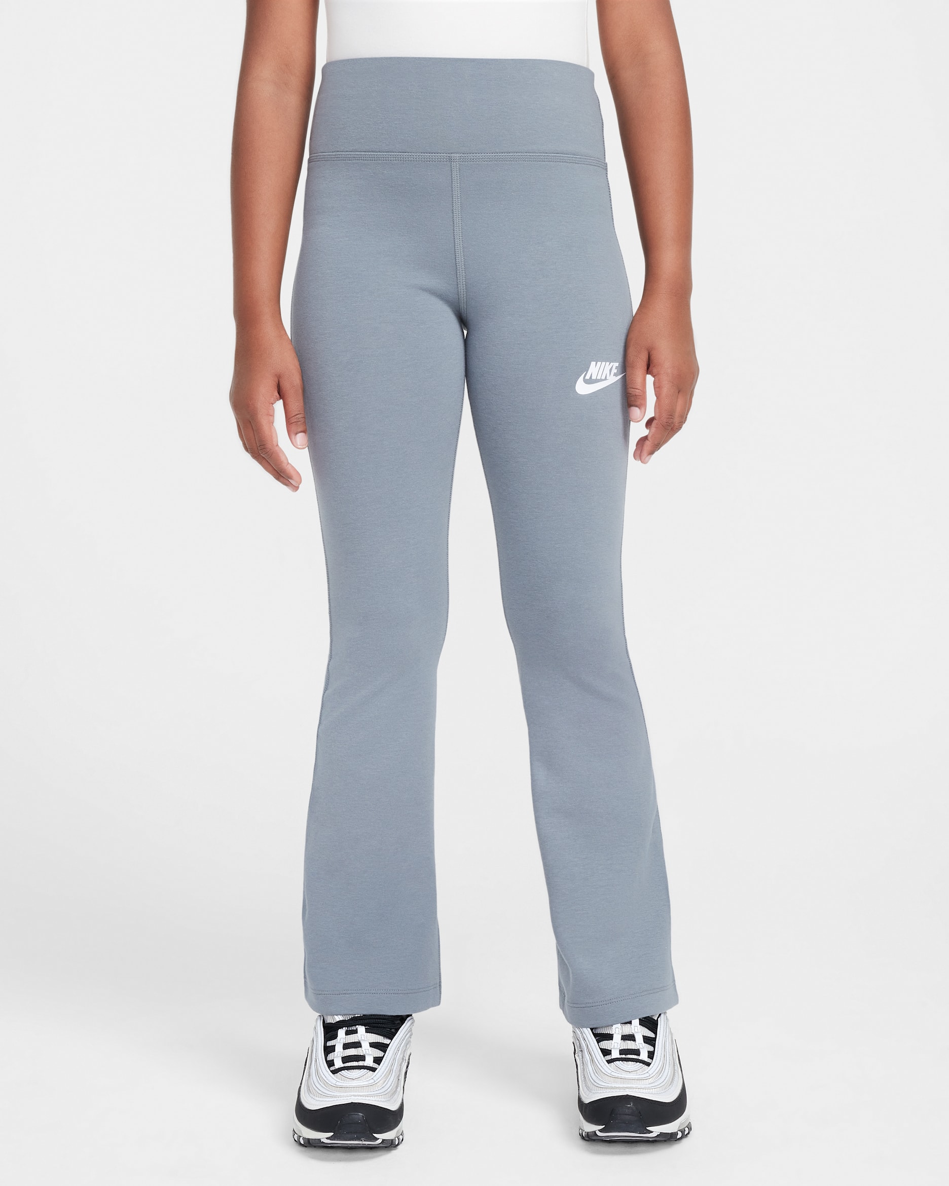 Nike Sportswear Classic Girls' High-Waisted Flared Leggings - Smoke Grey/White