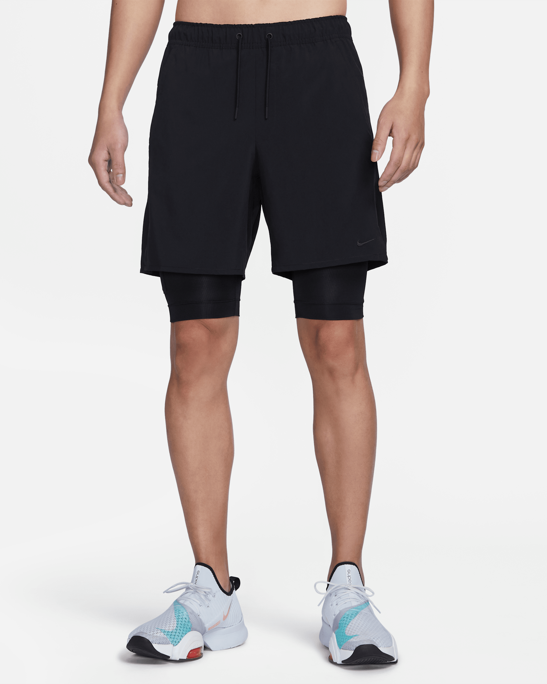 ナイキ アンリミテッド メンズ Dri-FIT 18cm 2イン1 バーサタイル ショートパンツ - ブラック/ブラック/ブラック/ブラック