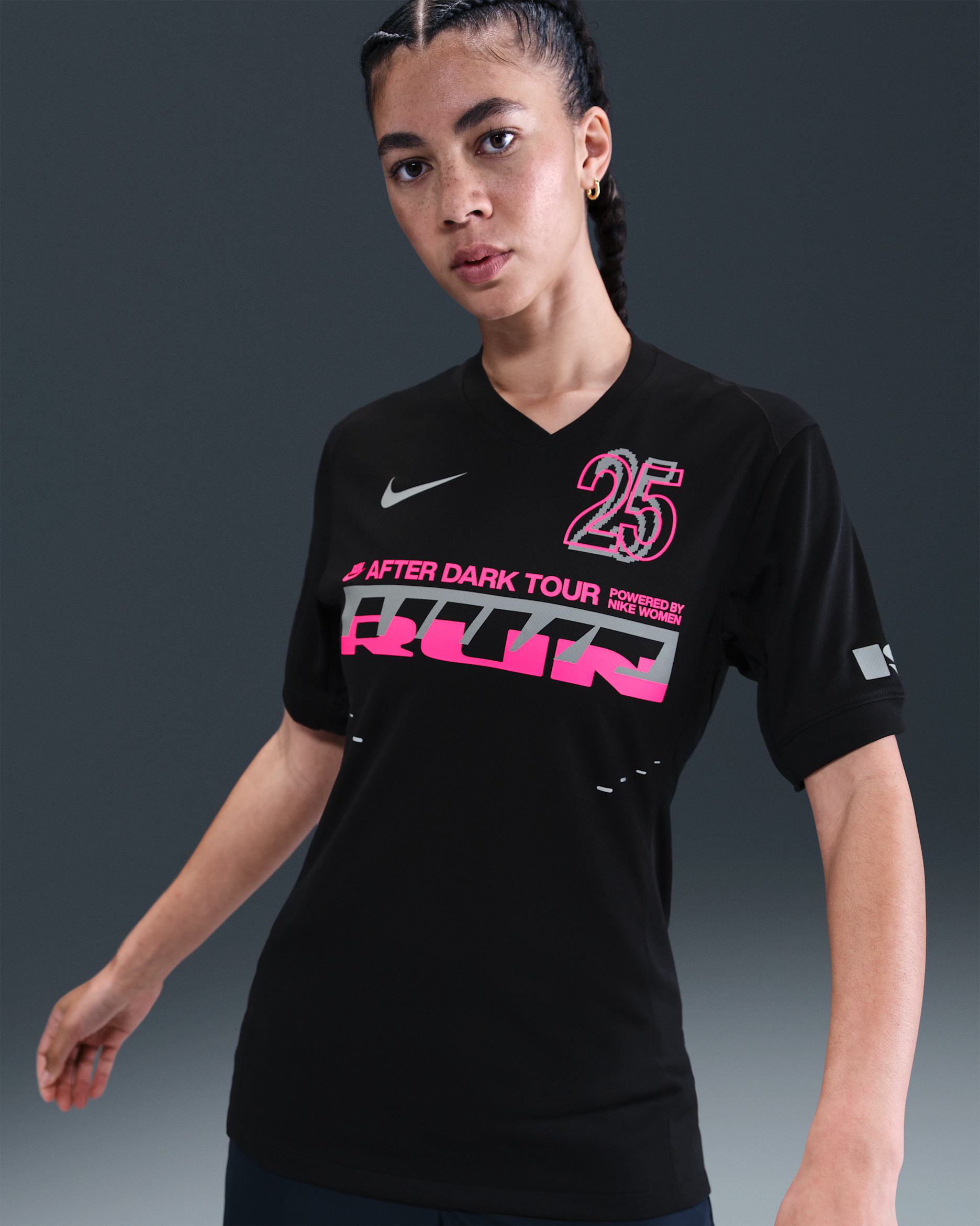 Nike After Dark Tour Women's Dri-FIT Graphic Running Jersey - Black/Hyper Pink