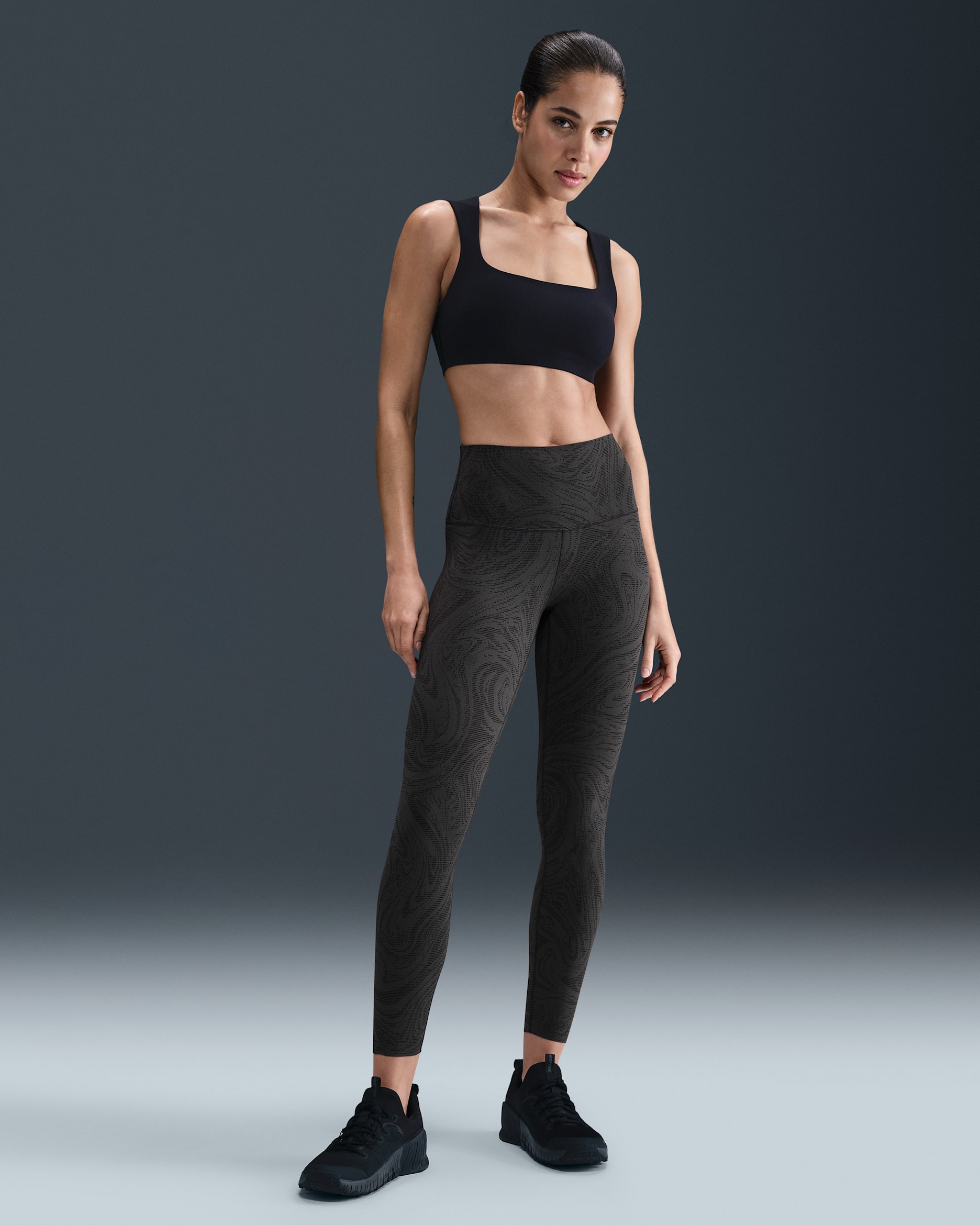 Nike Zenvy Women's High-Waisted 7/8 Printed Leggings - Black/Dark Smoke Grey