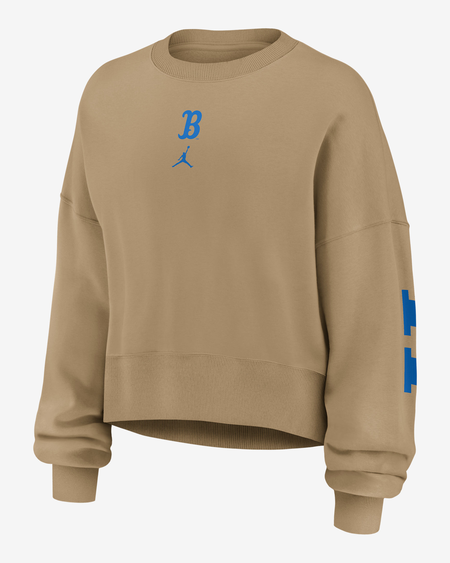 Sudadera de cuello redondo sin cierre universitaria marca Jordan para mujer UCLA Phoenix 2-Hit - Beige paracaídas