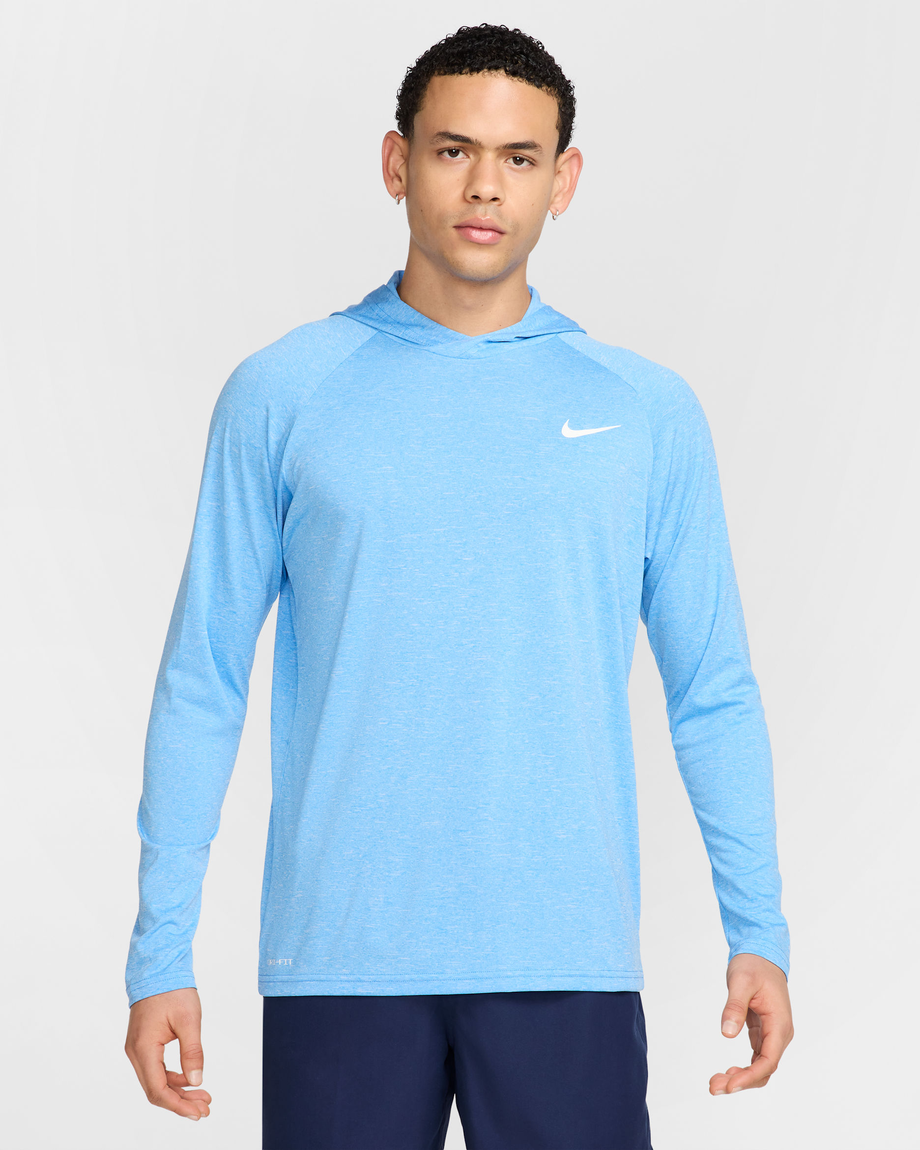 Playera Hydroguard con gorro de manga larga Nike Heather - Azul universitario/Blanco