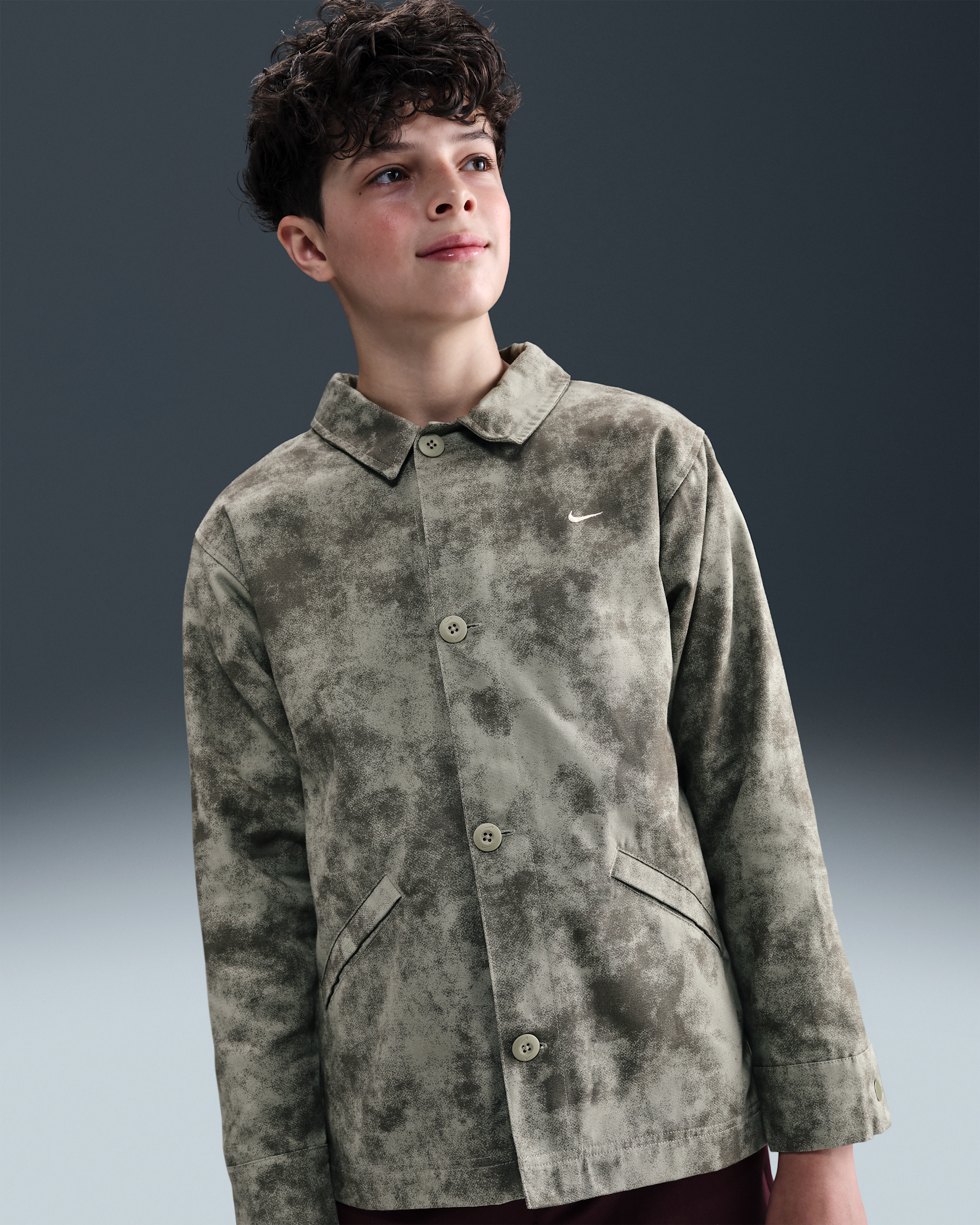 Nike Sportswear Metro Ground Older Kids' (Boys') Button-Down Top - Light Army/College Grey