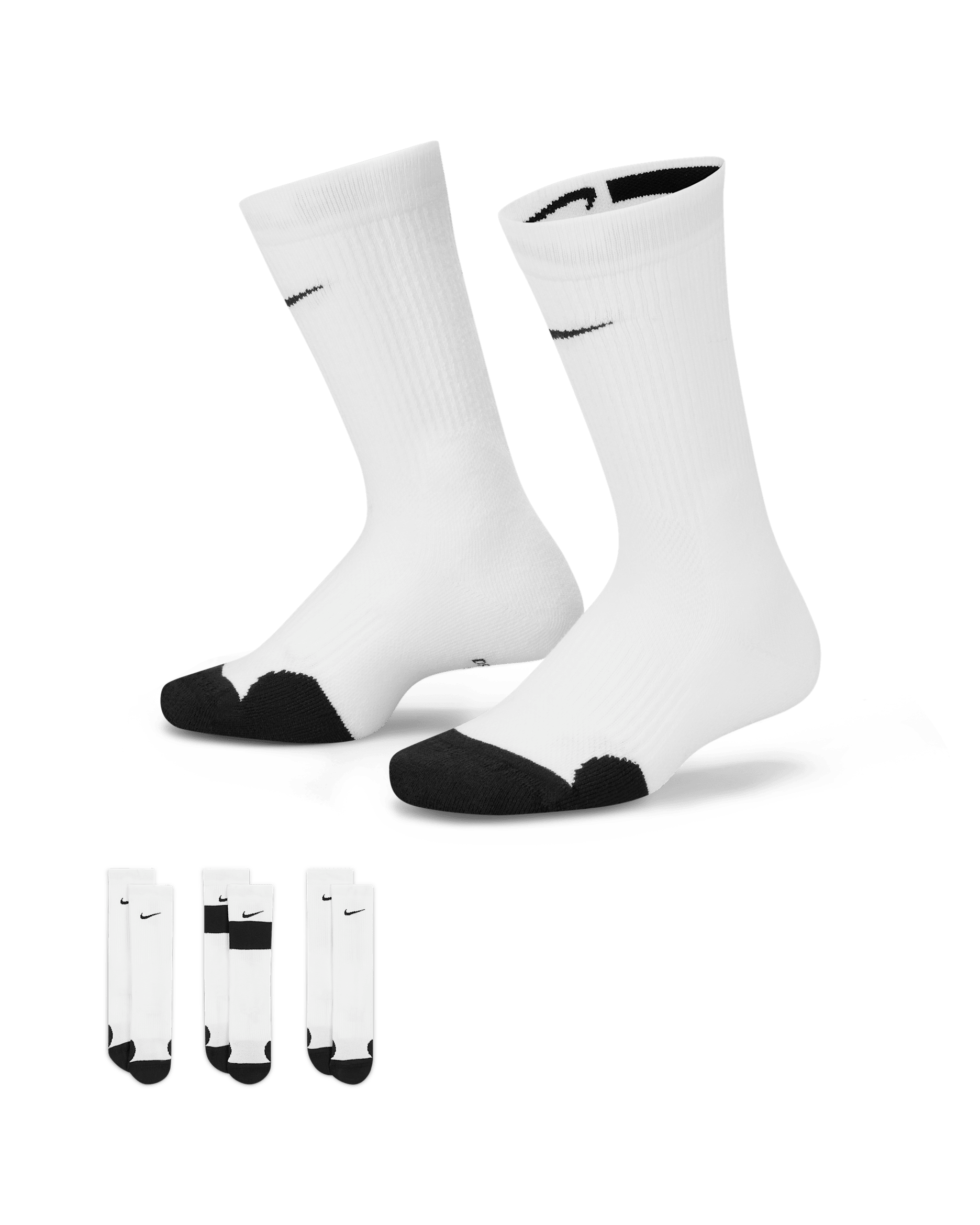 Nike Elite Kids' Basketball Crew Socks (3 Pairs) - White/Black