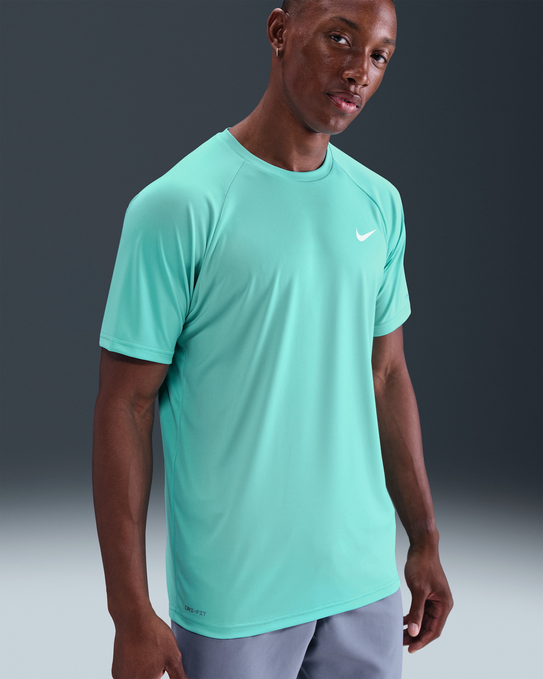 Camiseta Hydroguard de natación de manga corta para hombre Nike Essential - Turquesa desteñido/Blanco