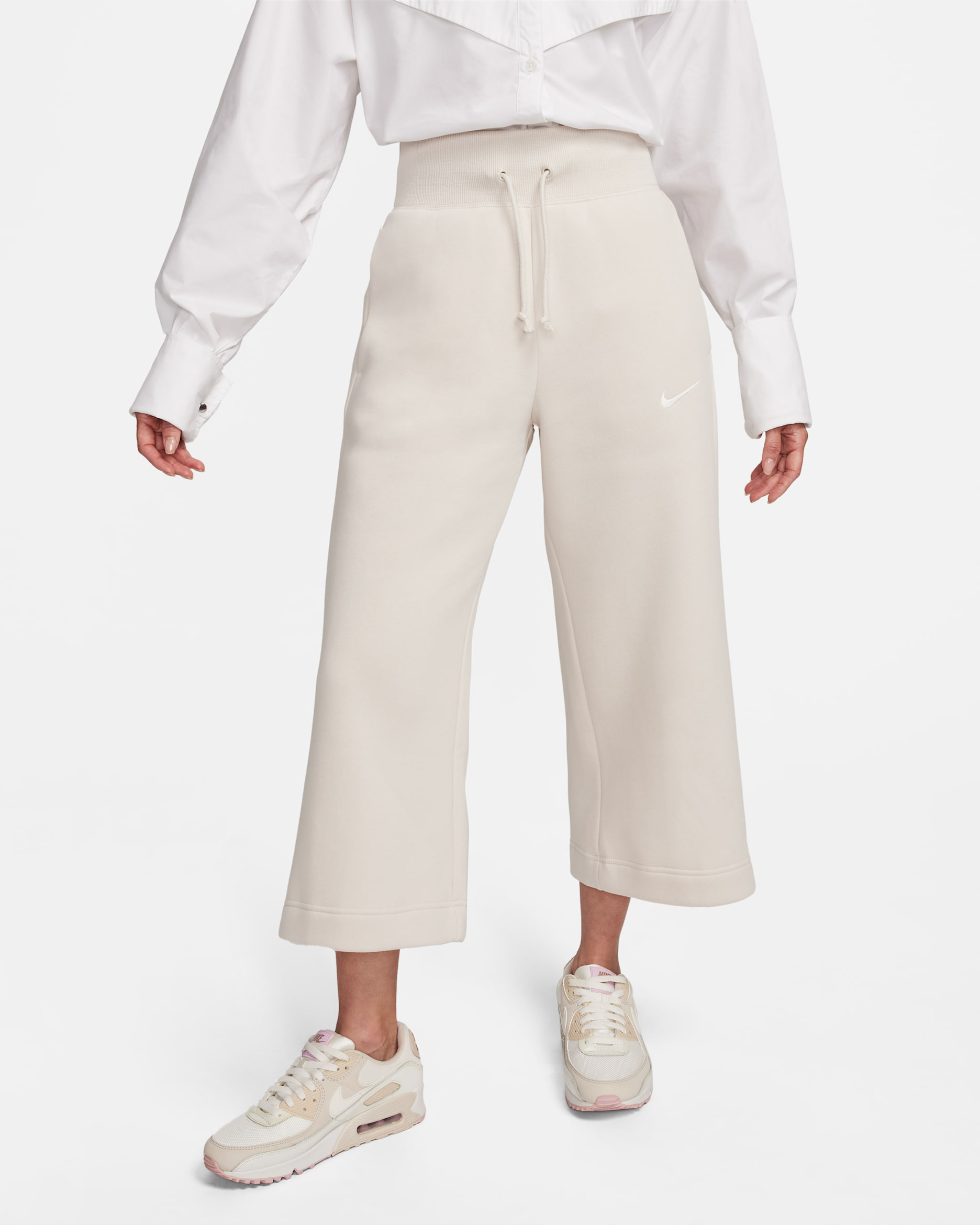 Nike Sportswear Phoenix Fleece 女款高腰短版運動褲 - Light Orewood Brown/Sail