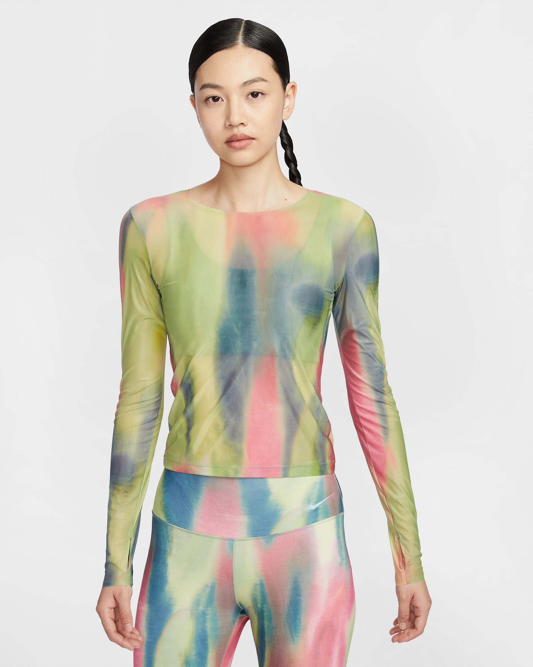 ナイキ ウィメンズ アーティスト コレクション Dri-FIT ロングスリーブ シア プリント トップ - アスターピンク/ブラック