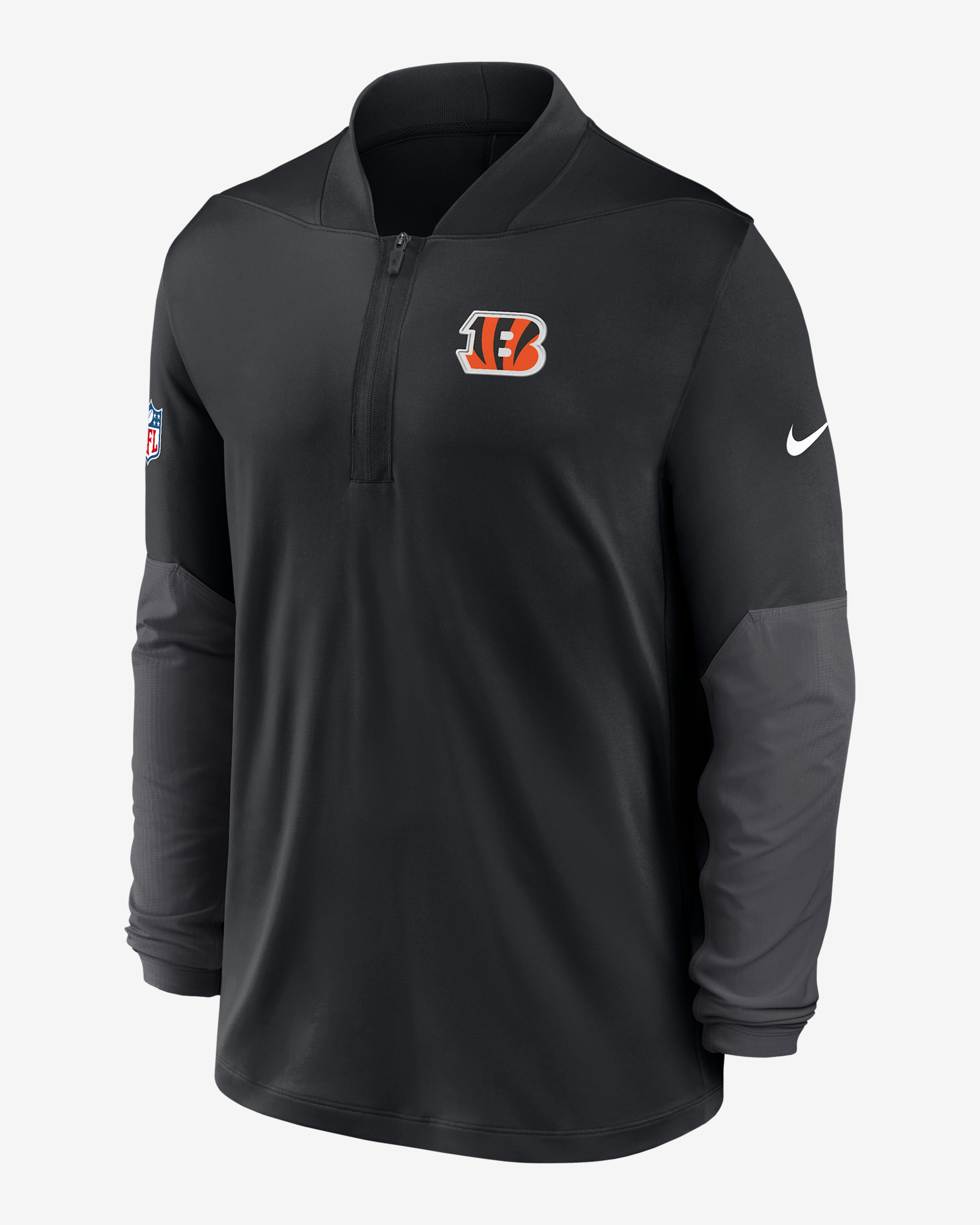 Playera Nike Dri-FIT de la NFL de medio cierre para hombre Cincinnati Bengals Feel The Pressure - Negro