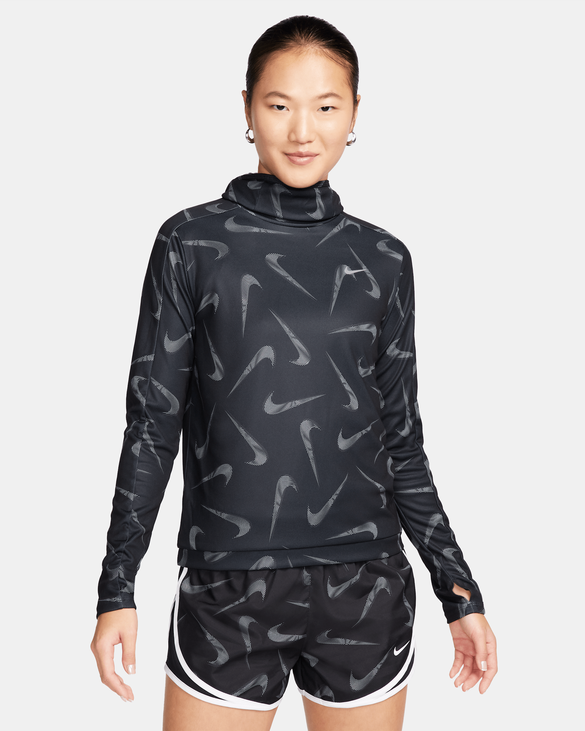 Nike Swoosh Women's Hooded Printed Running Jacket - Black