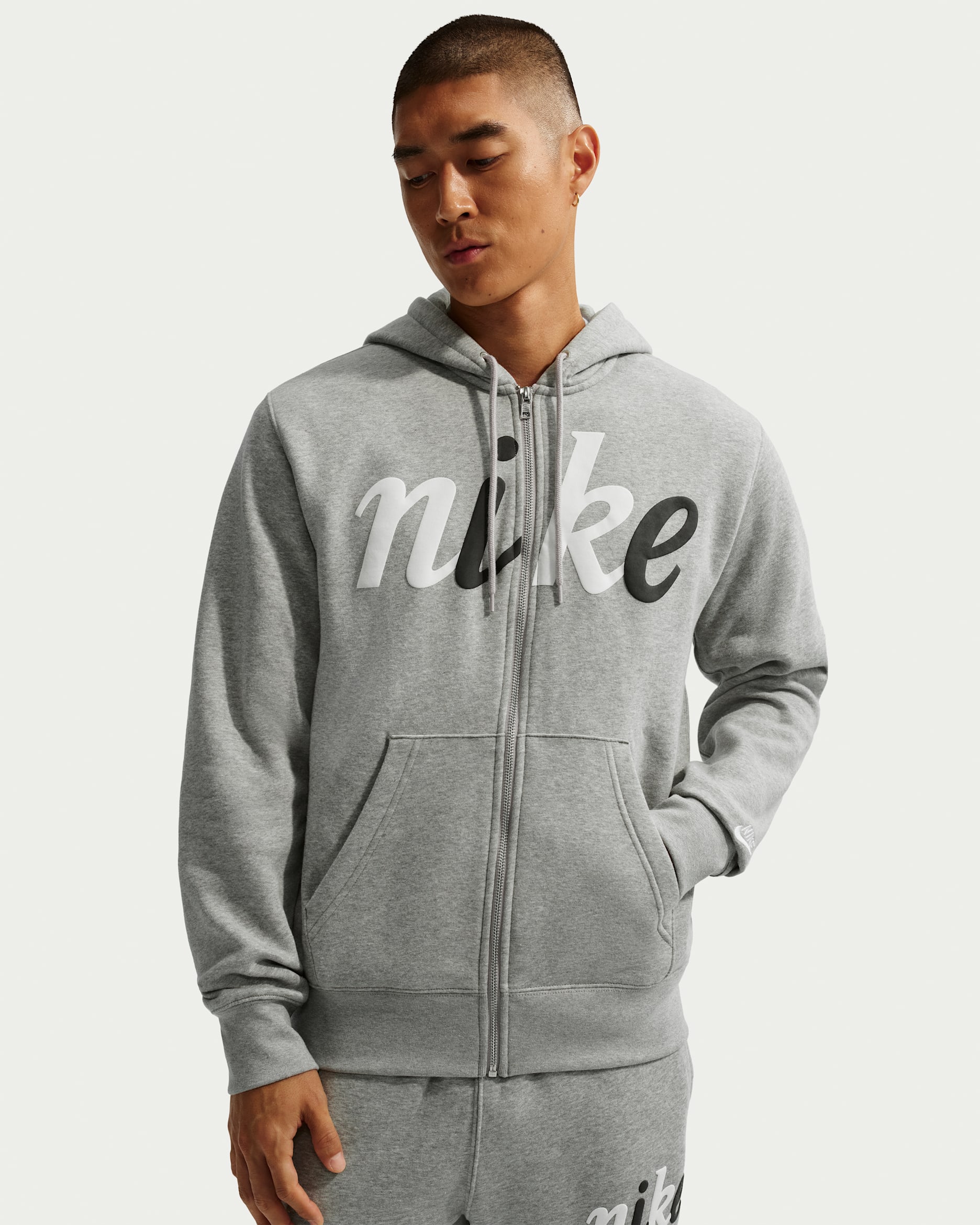 Nike Sportswear Club Men's Fleece Open-Hem Pants - Dark Grey Heather/Light Smoke Grey/White