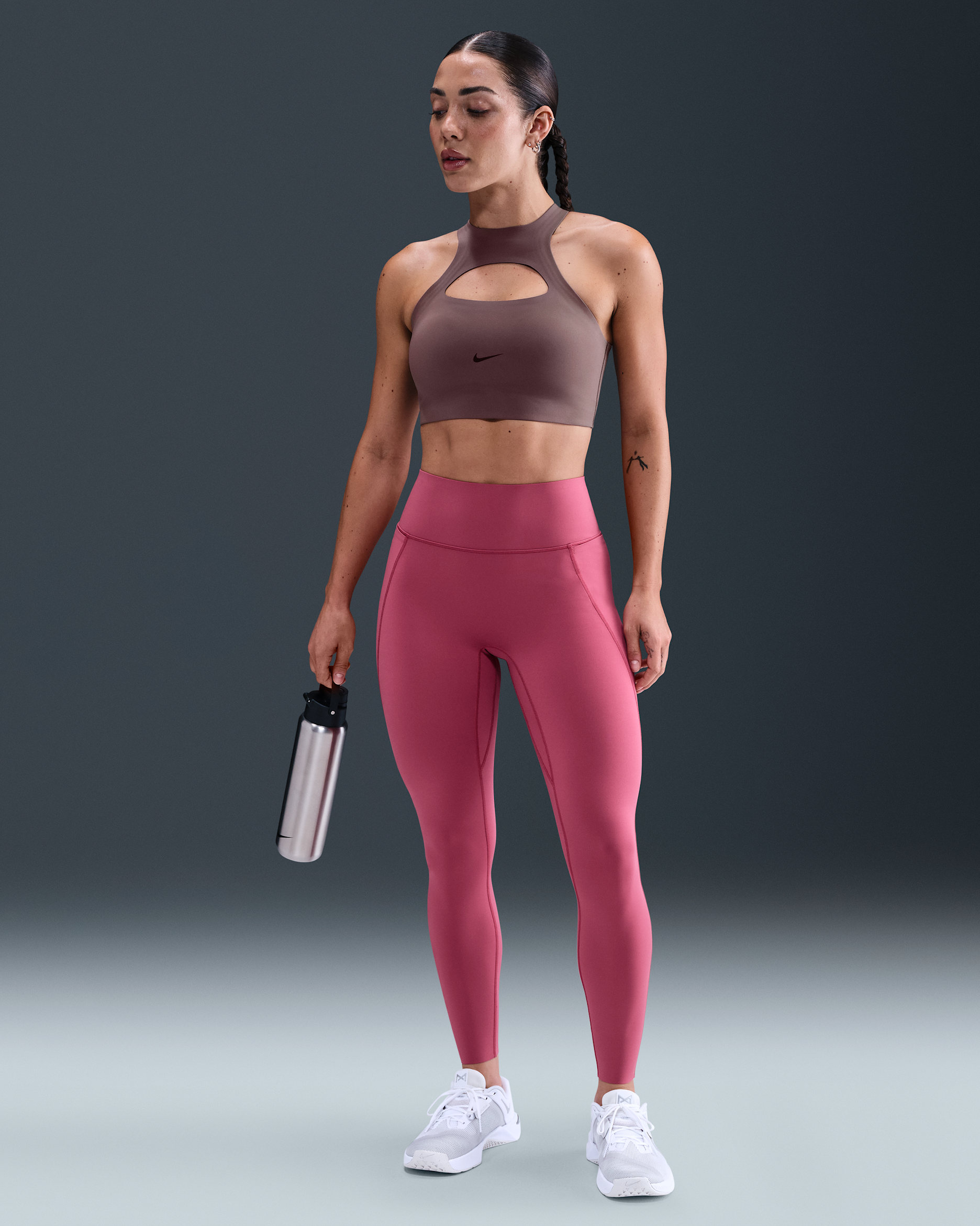 Nike Universa Women's High-Waisted 7/8 Leggings with No Front Seam - Sweet Beet/Deep Garnet/Rush Maroon