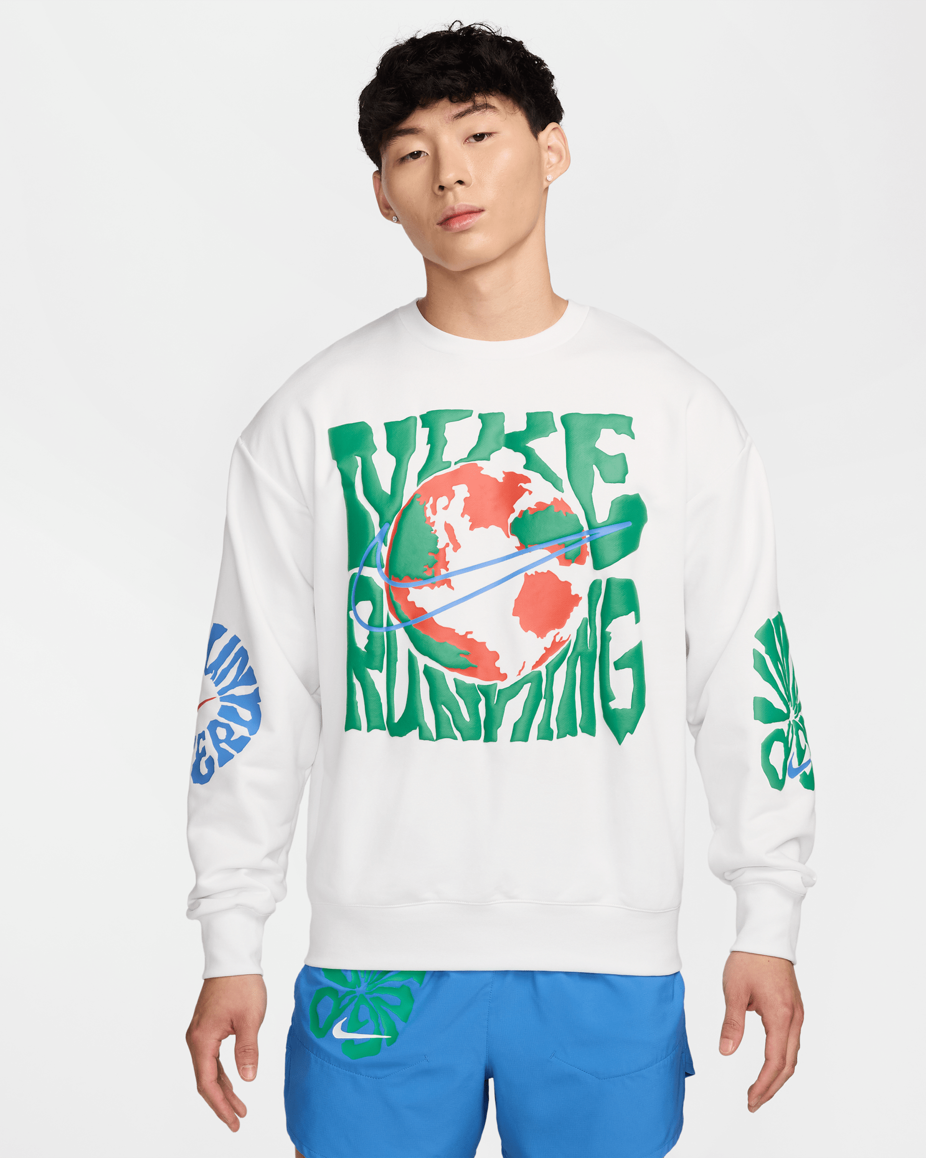 Nike Run Energy Men's Dri-FIT Fleece Running Crew - Summit White/Light Photo Blue