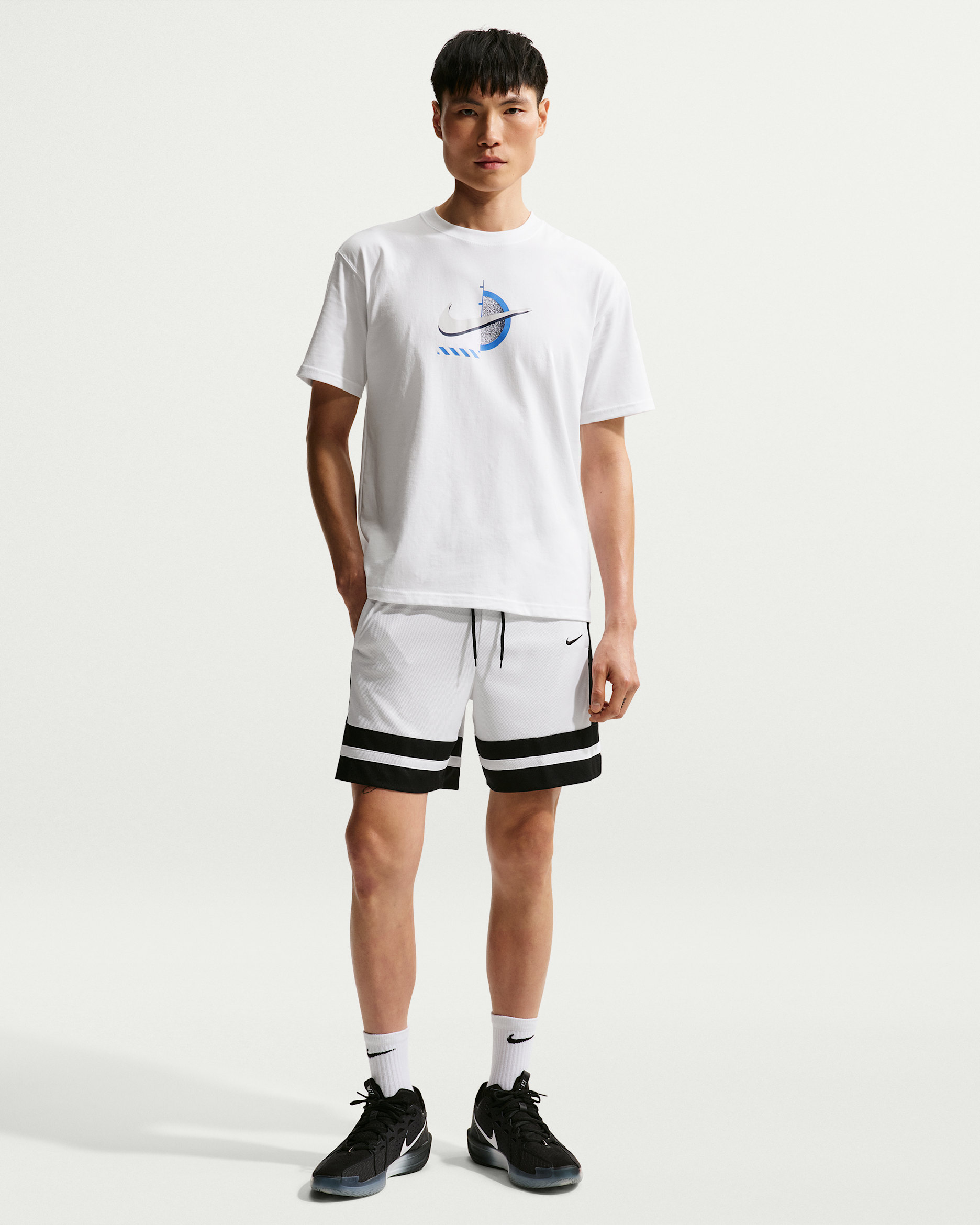 나이키 남성 드라이 핏 8인치 농구 쇼츠 - 화이트/블랙/화이트/블랙