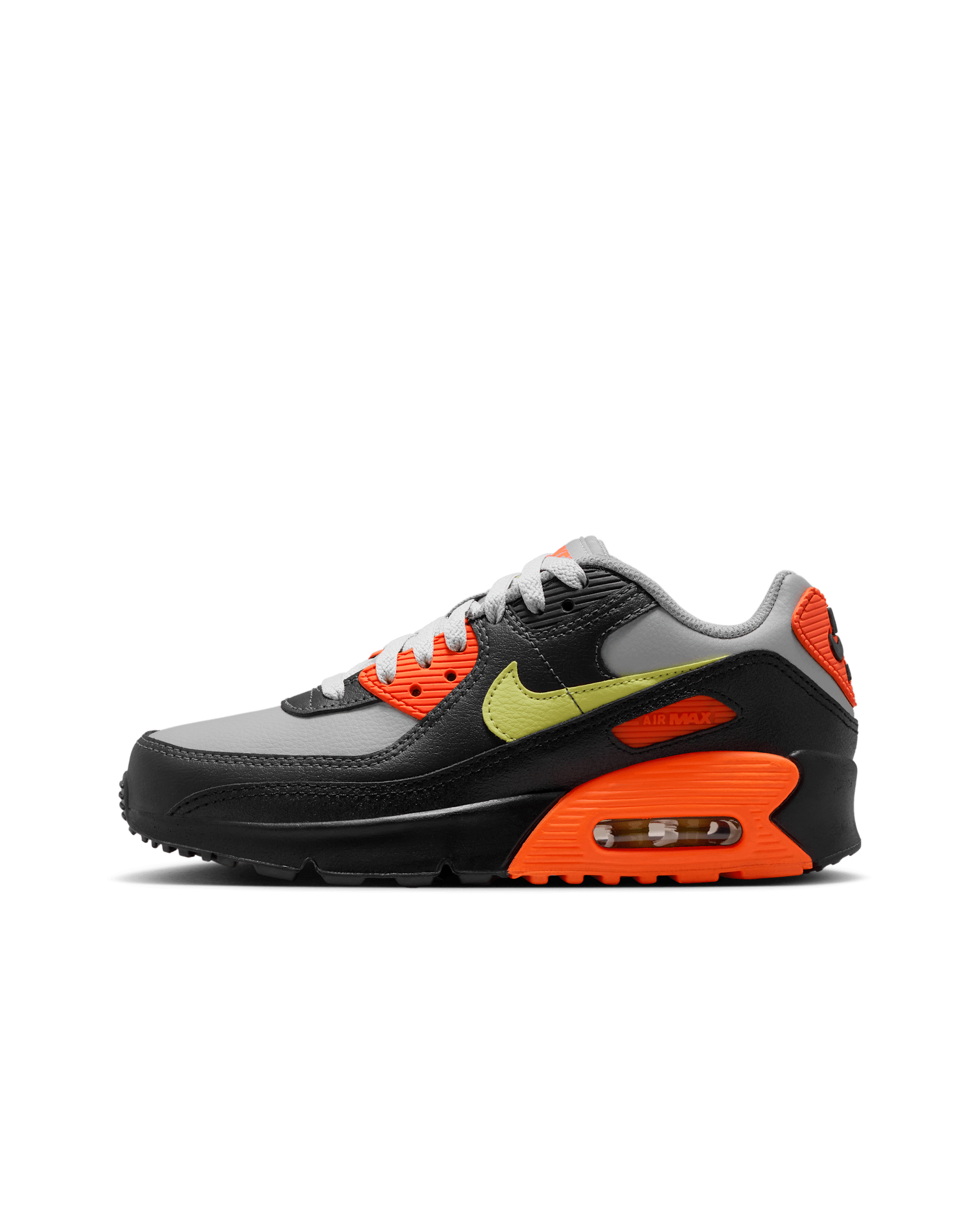 Tenis para niños grandes Nike Air Max 90 LTR - Gris humo claro/Hipercarmesí/Negro/Luz de calcio